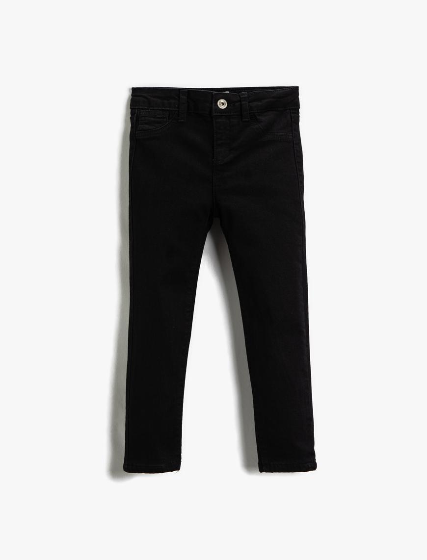  Kız Çocuk Kot Pantolon Basic Cepli Pamuklu - Slim Fit