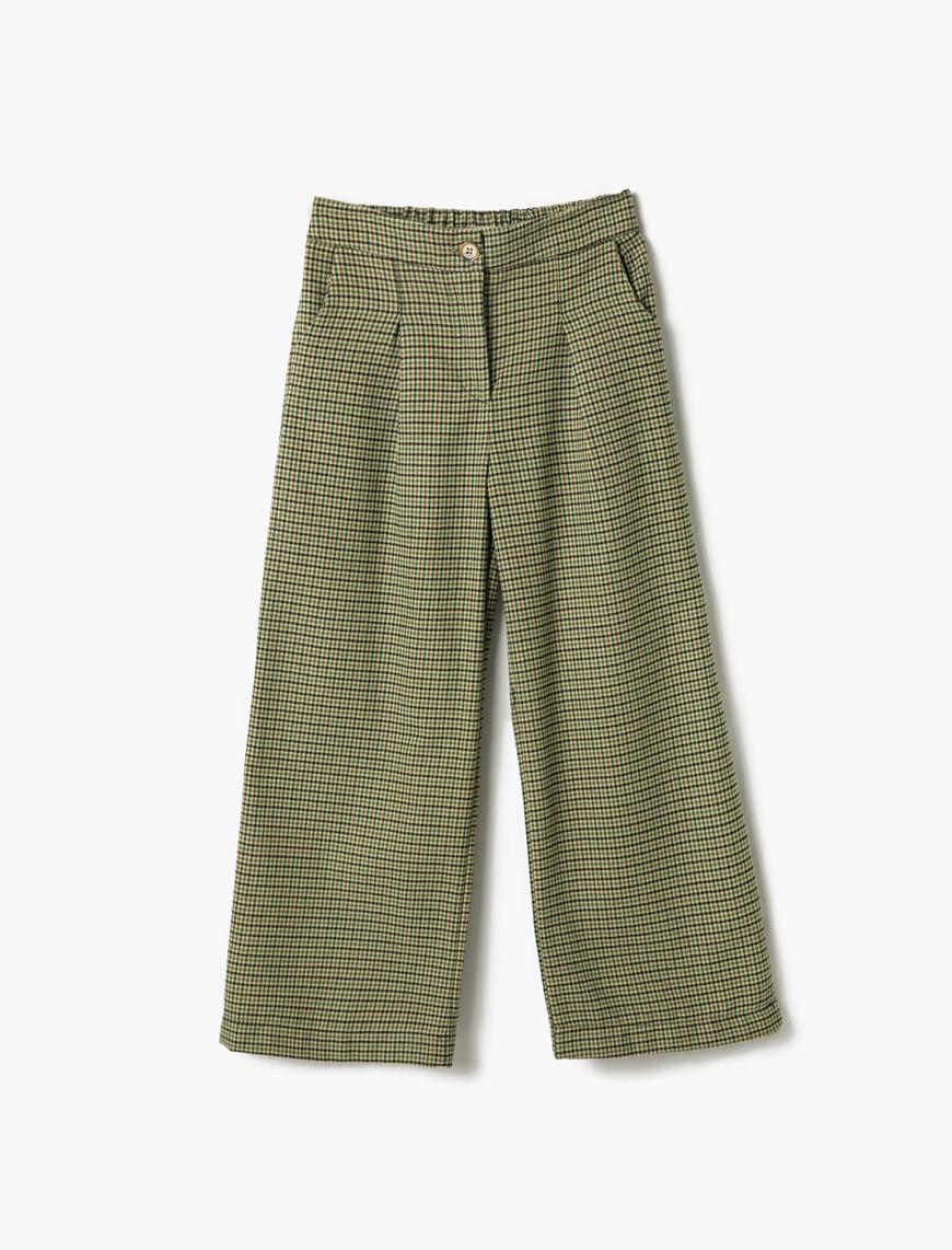  Kız Çocuk Geniş Paça Pantolon Ekose