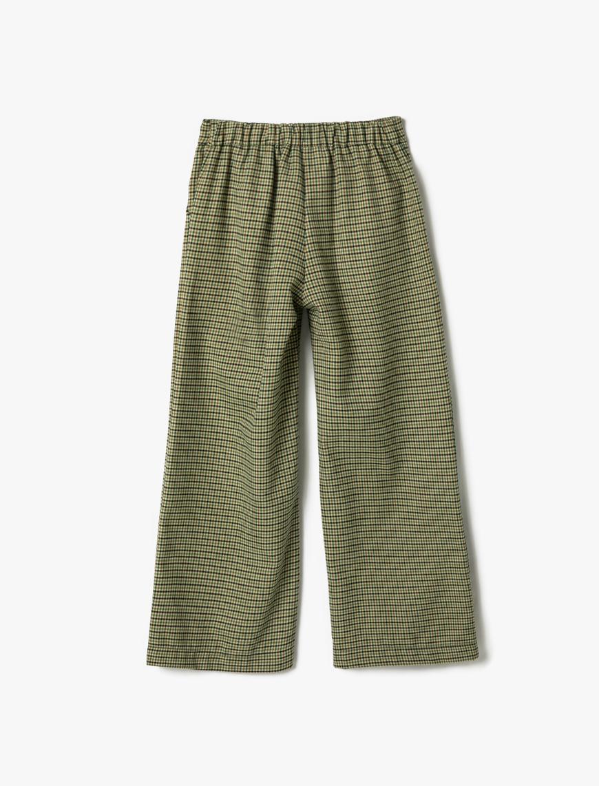  Kız Çocuk Geniş Paça Pantolon Ekose