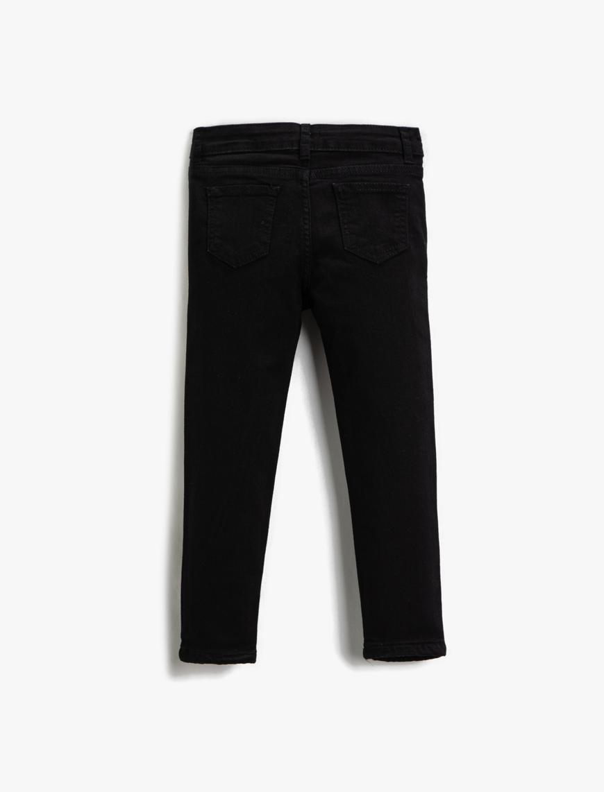  Kız Çocuk Kot Pantolon Basic Cepli Pamuklu - Slim Fit