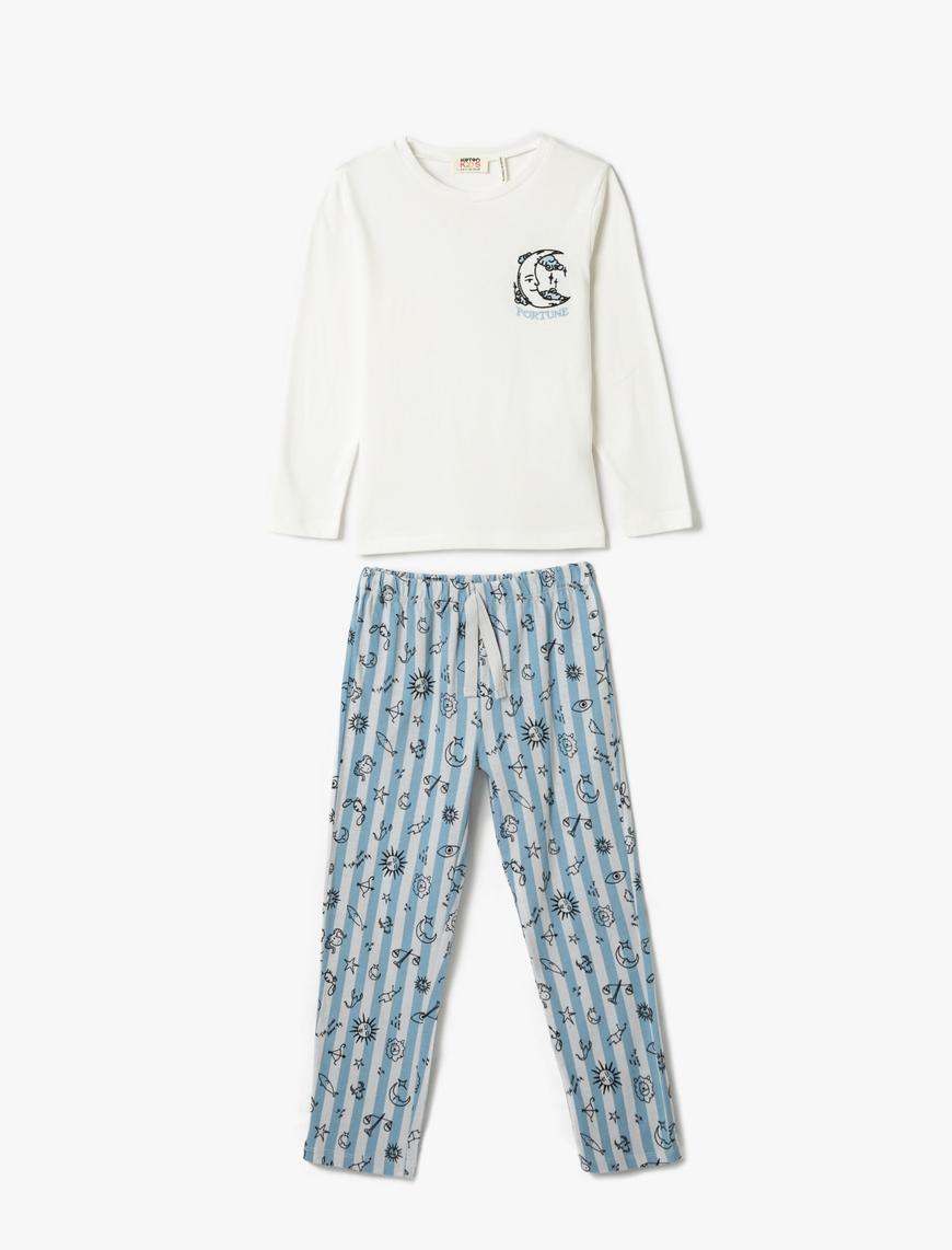  Kız Çocuk Pamuklu Pijama Takımı Baskılı