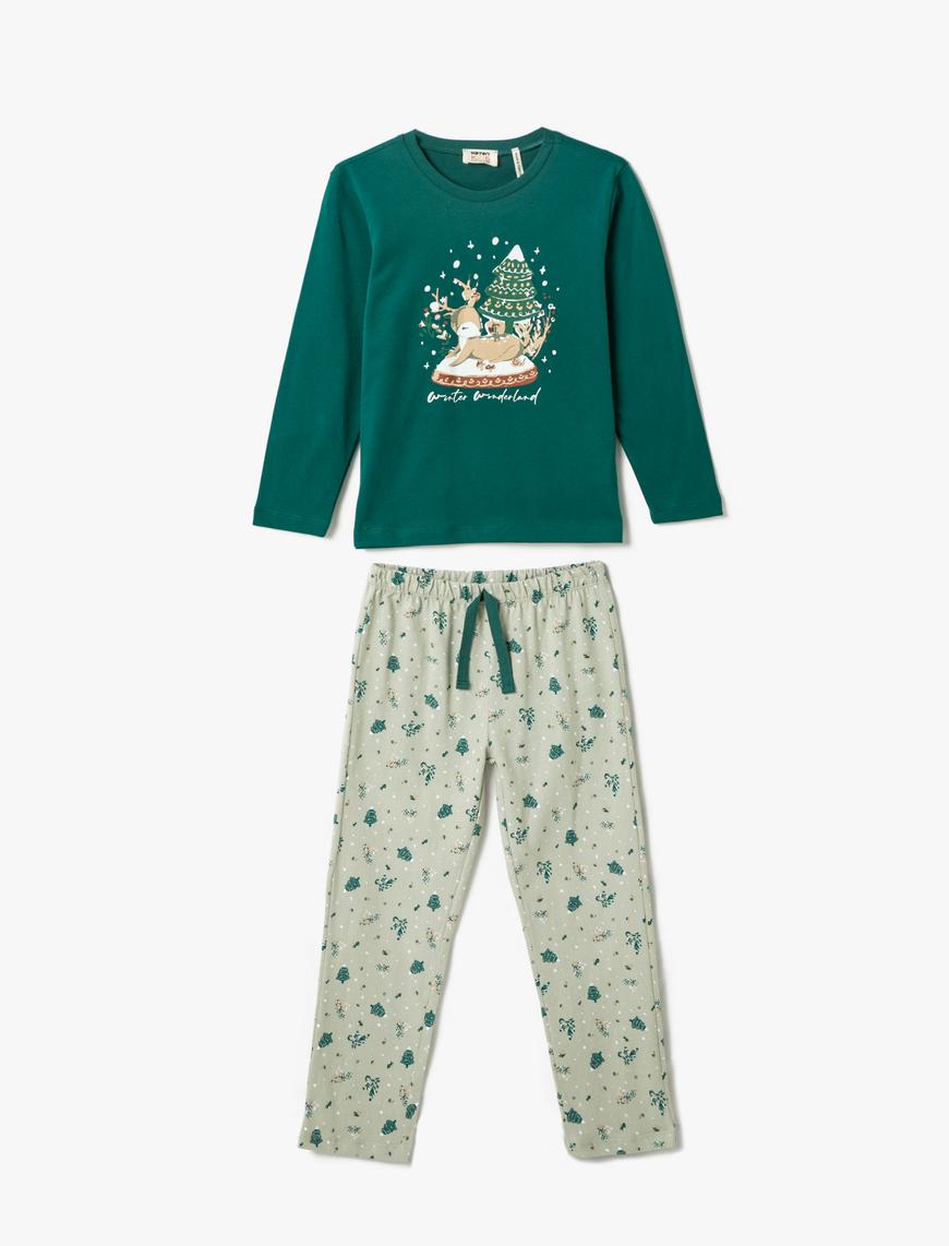  Kız Çocuk Kışlık Pijama Takımı Baskılı 2 Parça