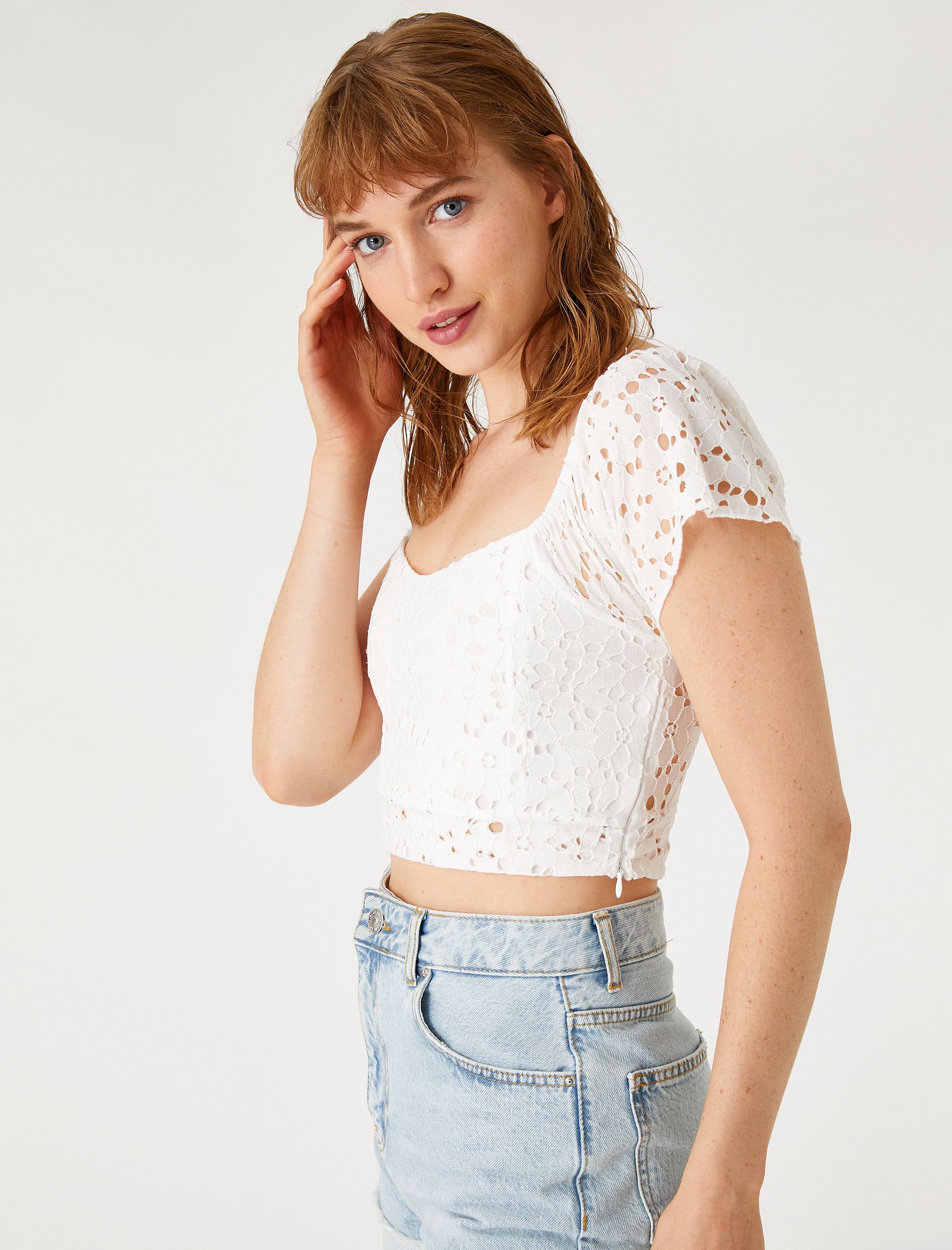   Crop Tişört Fisto Kare Yaka