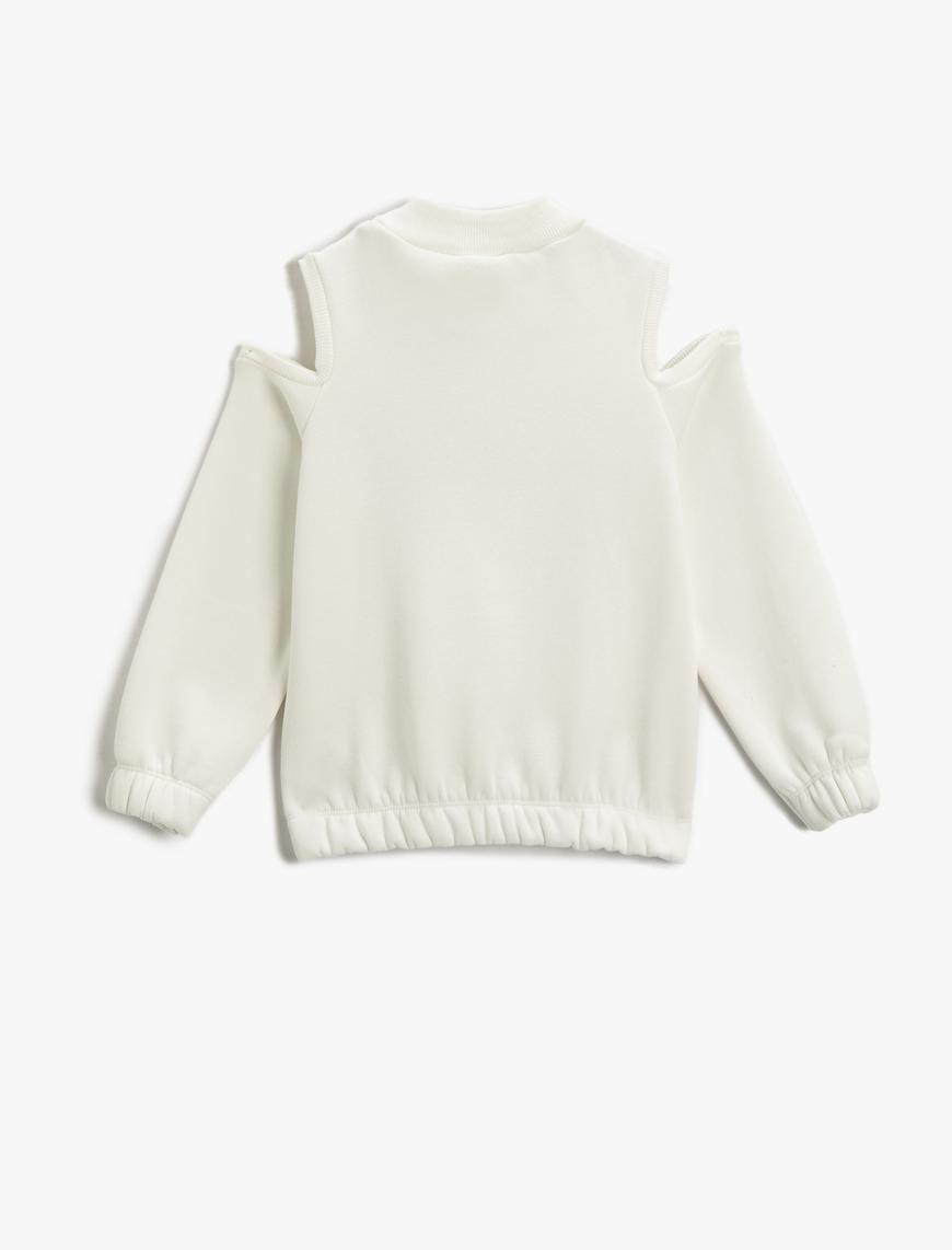  Kız Çocuk Pencere Detaylı Sweatshirt Uzun Kollu Baskılı