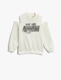 Pencere Detaylı Sweatshirt Uzun Kollu Baskılı