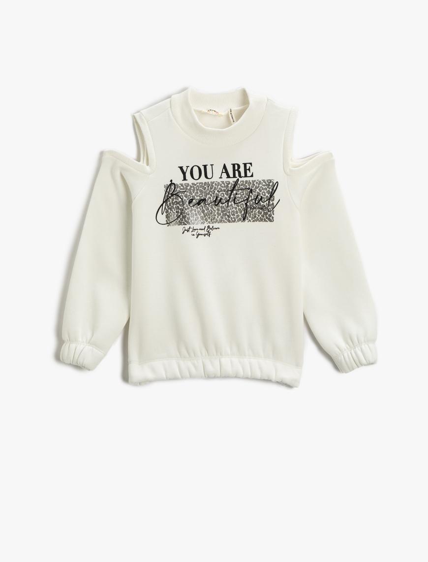  Kız Çocuk Pencere Detaylı Sweatshirt Uzun Kollu Baskılı