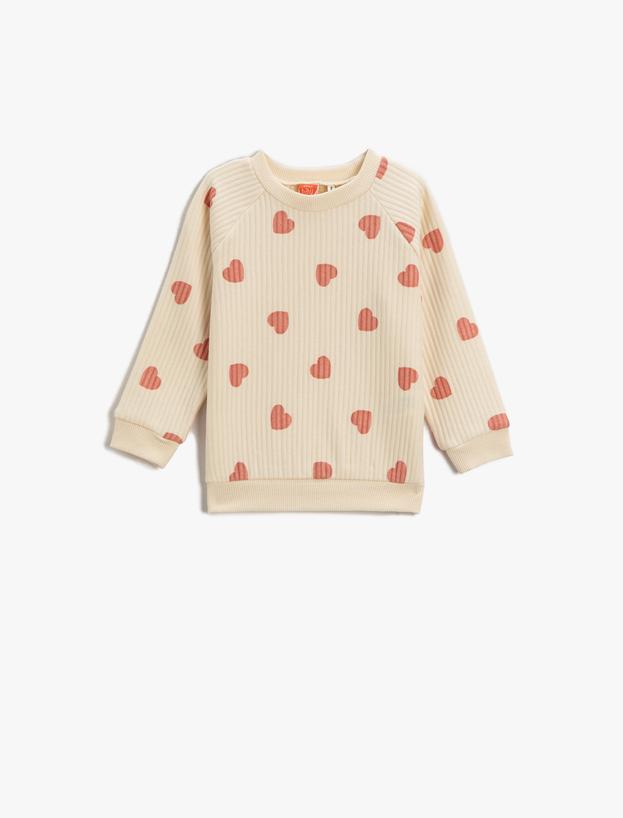 Kız Bebek Ribanalı Kalp Desenli Sweatshirt