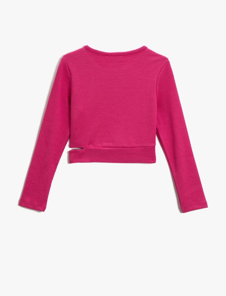  Kız Çocuk Basic Crop Sweatshirt Pencere Detaylı