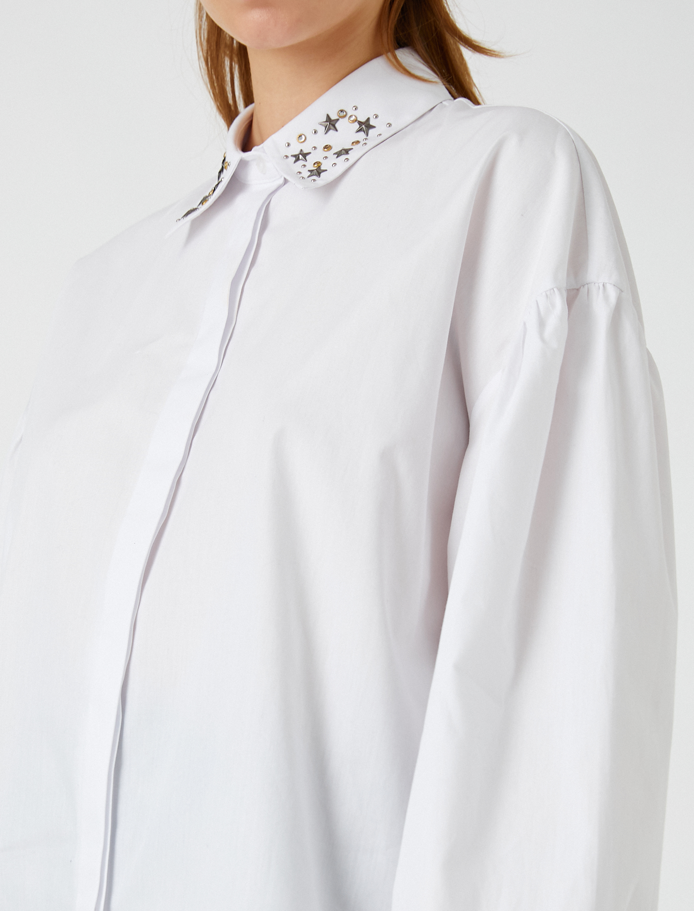   Oversize Gömlek Balon Kollu Metal Aksesuarlı