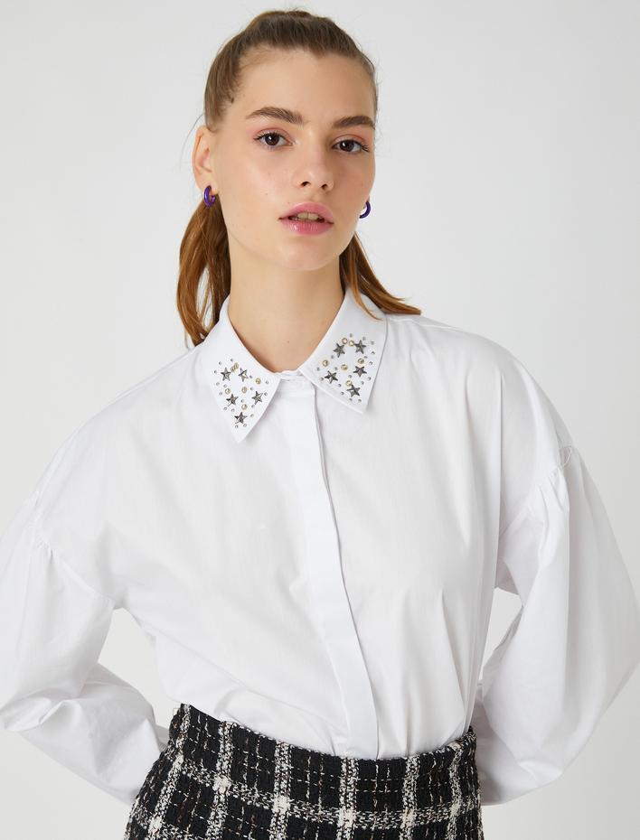  Oversize Gömlek Balon Kollu Metal Aksesuarlı