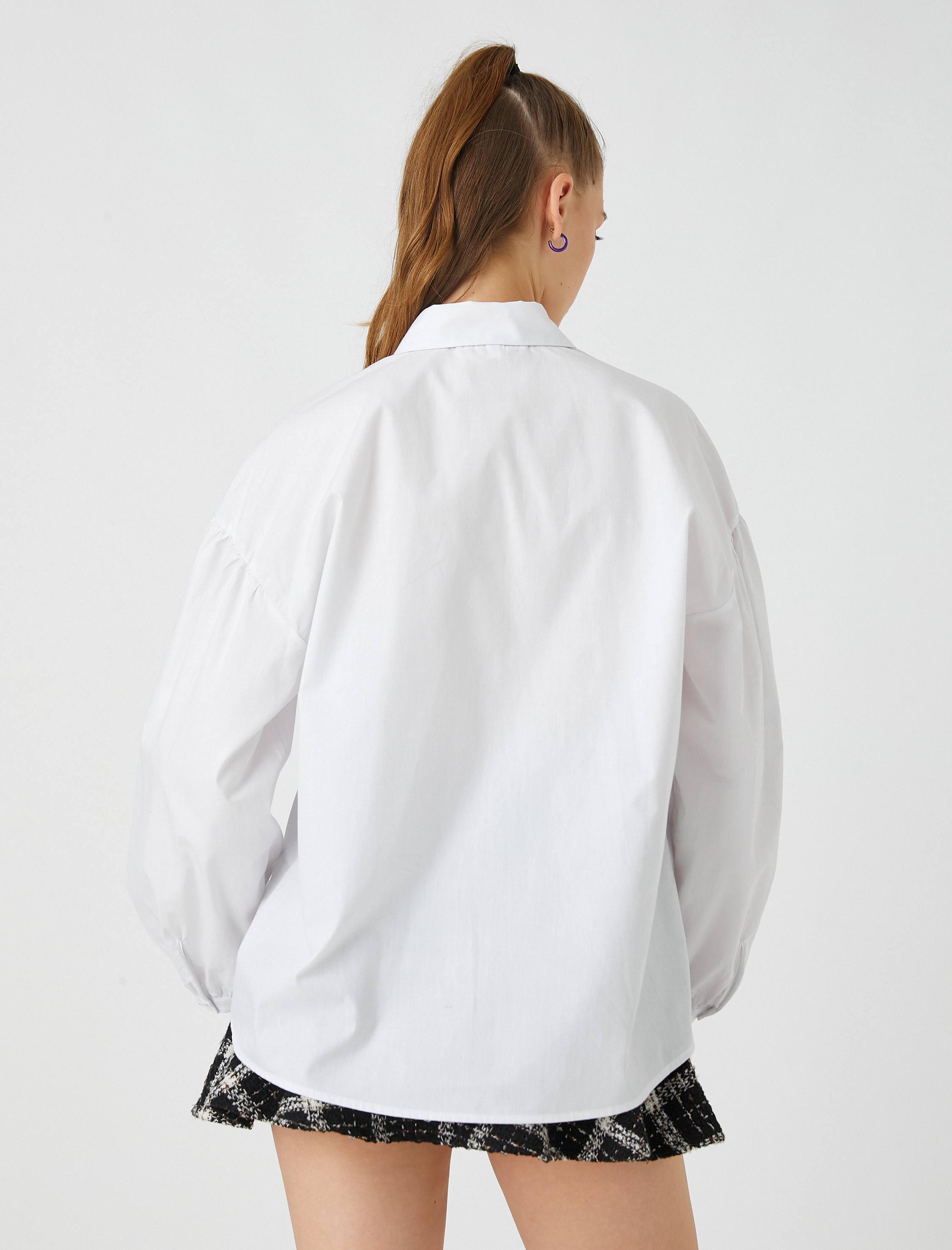   Oversize Gömlek Balon Kollu Metal Aksesuarlı