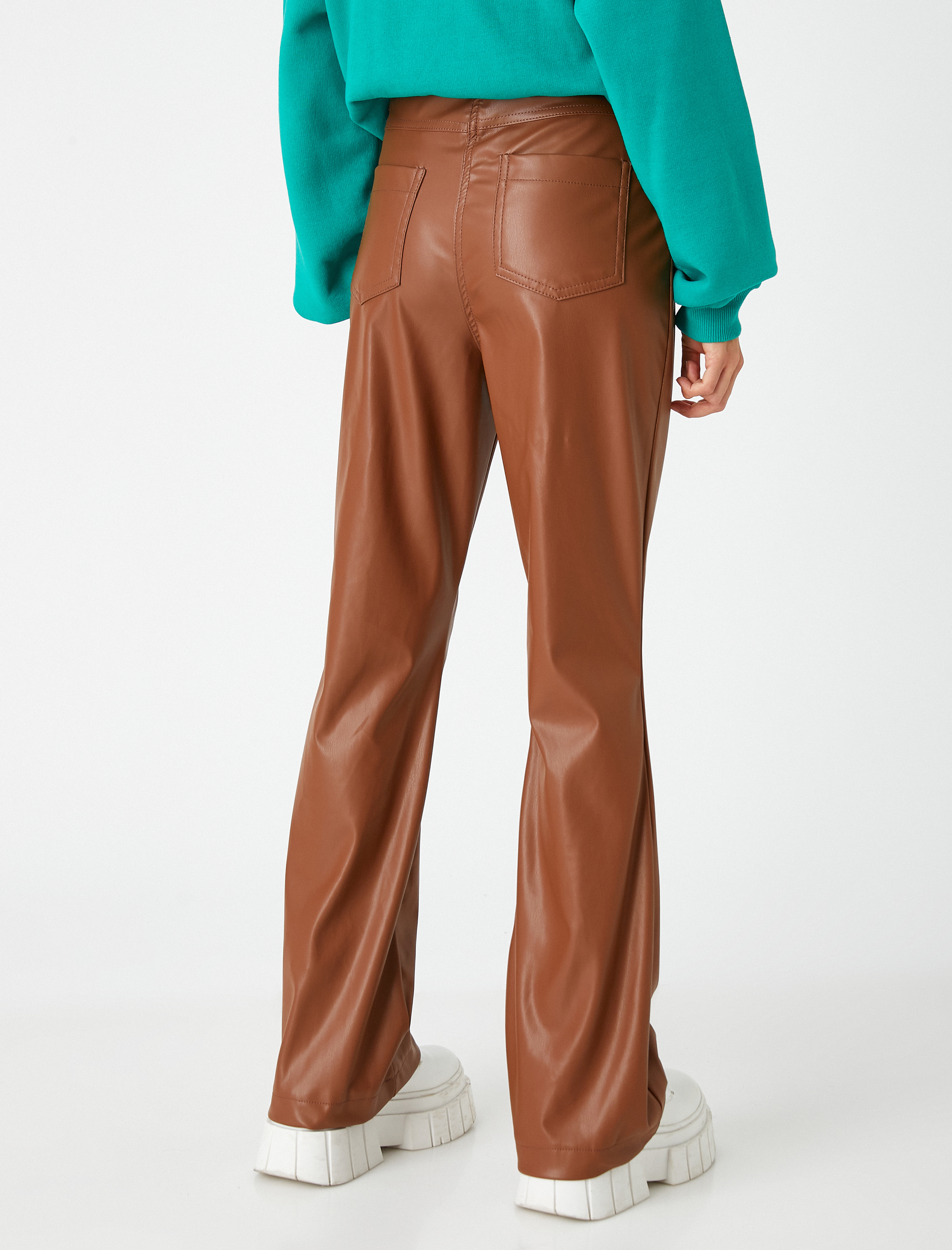   Deri Görünümlü Pantolon İspanyol Paça