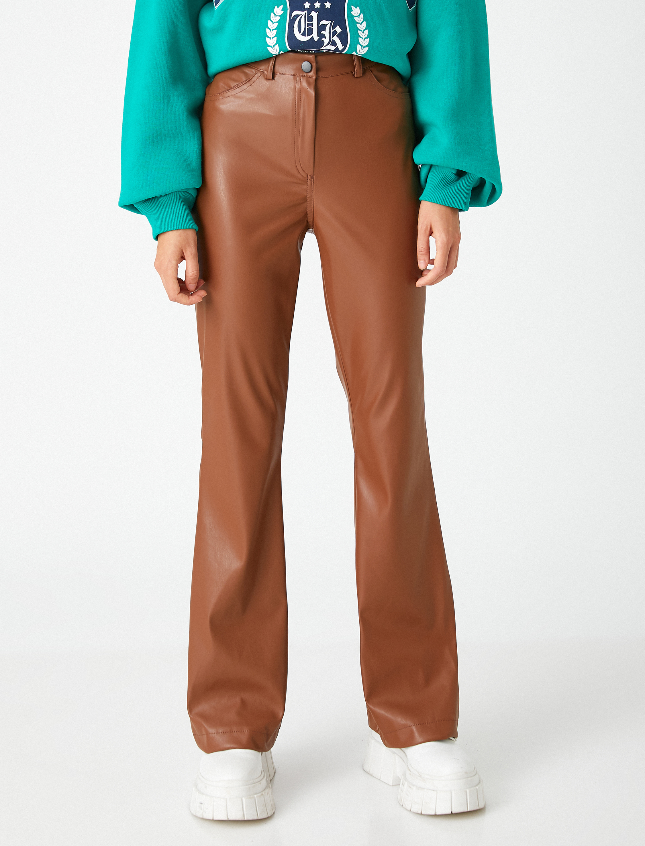   Deri Görünümlü Pantolon İspanyol Paça