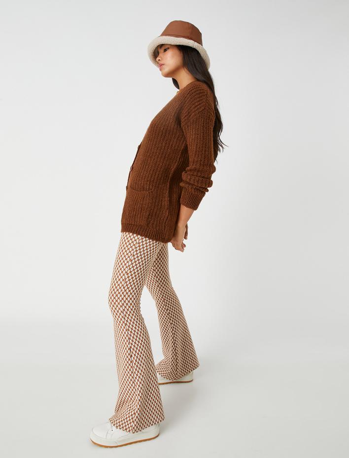  Örgü Hırka Düğmeli Uzun Kollu