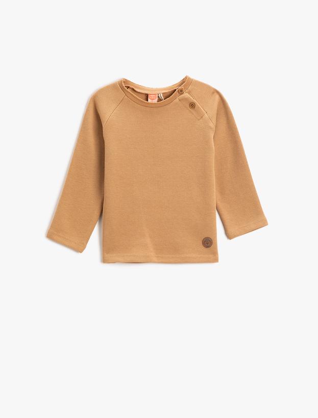  Erkek Bebek Basic Ribanalı Düğme Detaylı Sweatshirt Pamuklu