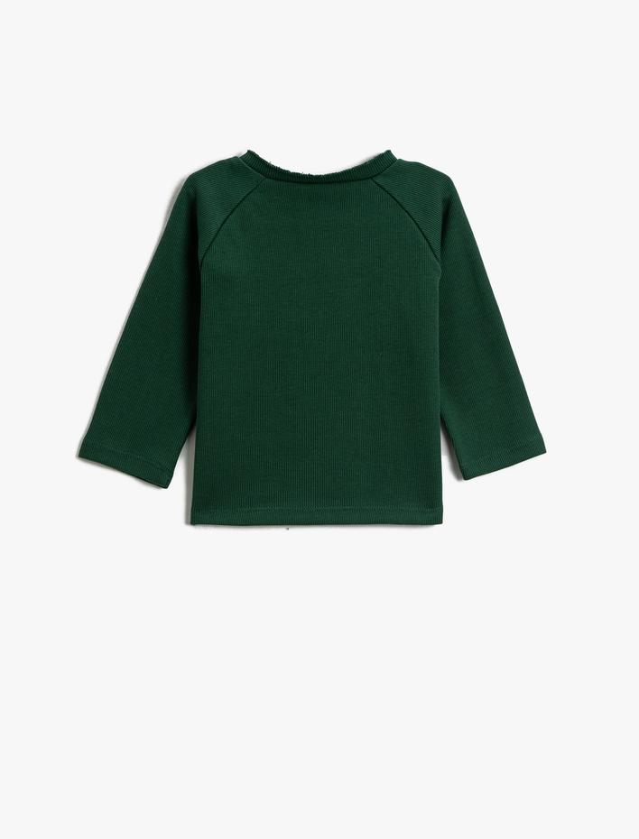 Erkek Bebek Basic Ribanalı Düğme Detaylı Sweatshirt Pamuklu