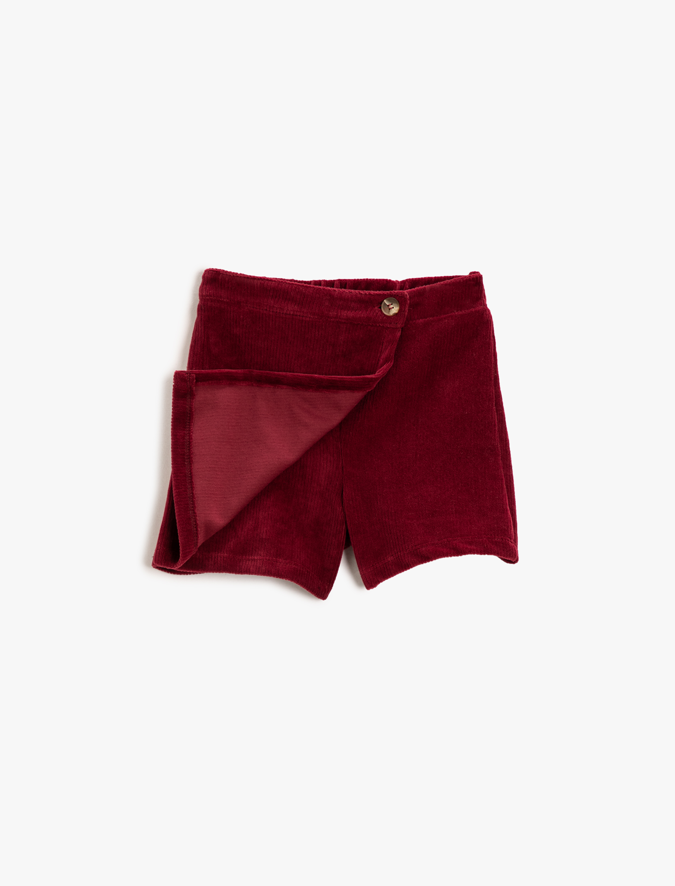 Kız Çocuk Basic Fitilli Kadife Şort Etek Düğme Detaylı