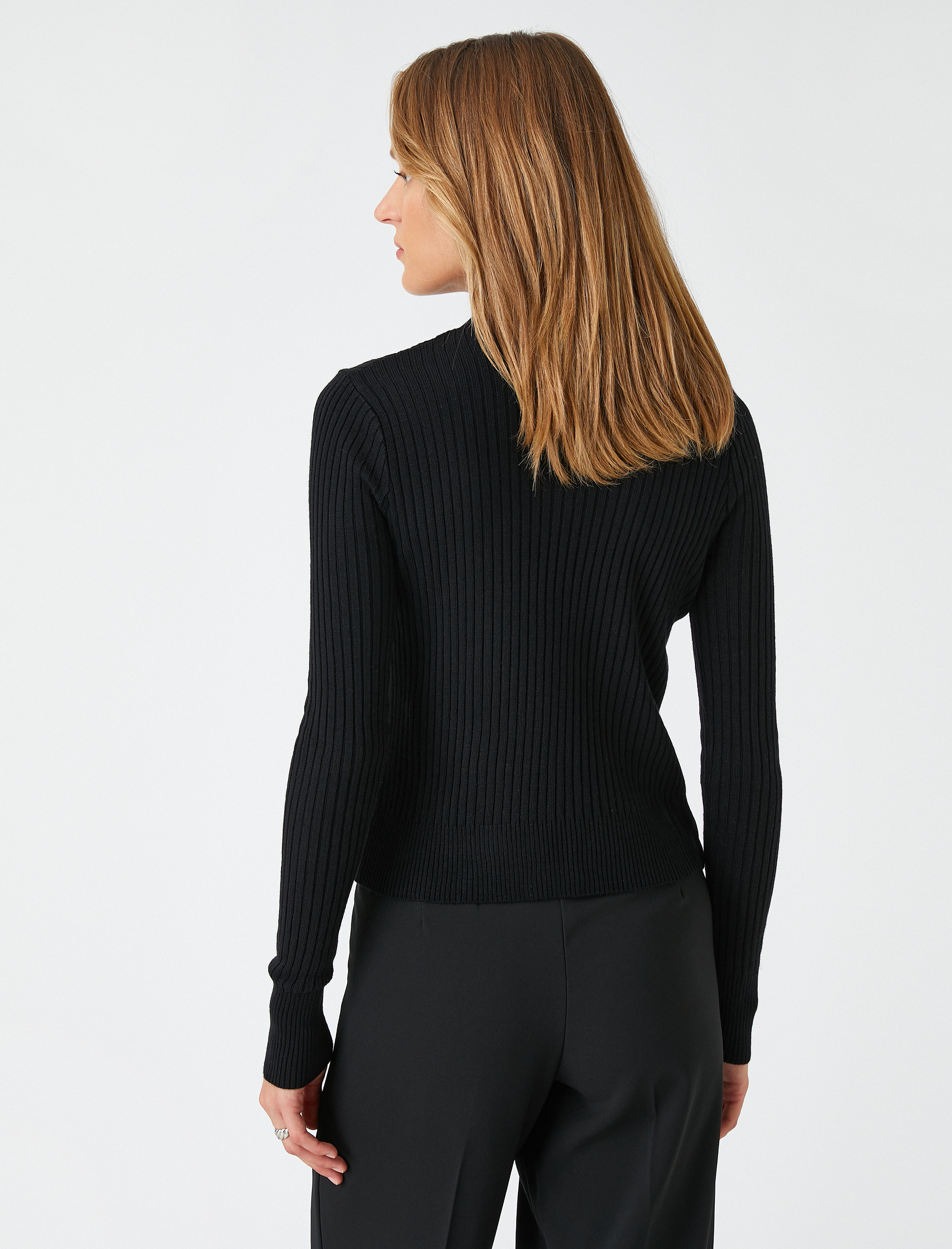 Balıkçı Yaka Kazak Örgü Desenli Kaşmir Dokulu