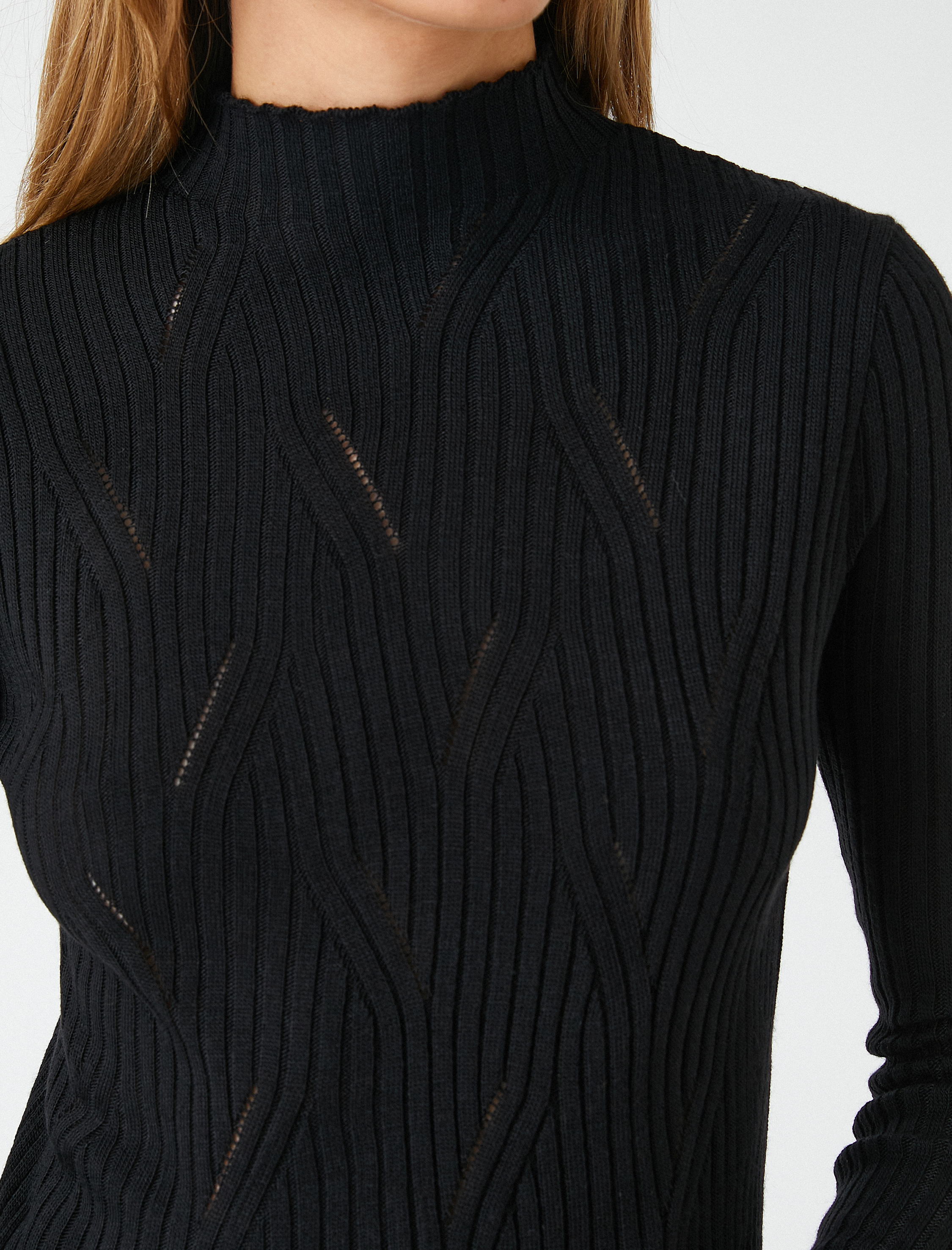 Balıkçı Yaka Kazak Örgü Desenli Kaşmir Dokulu