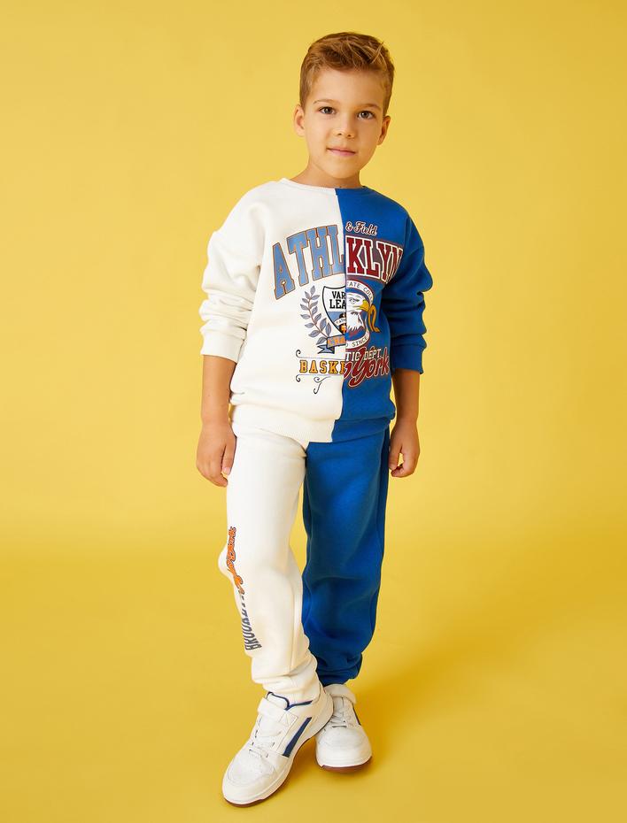 Erkek Çocuk Kolej Baskılı Şardonlu Sweatshirt Bisiklet Yaka