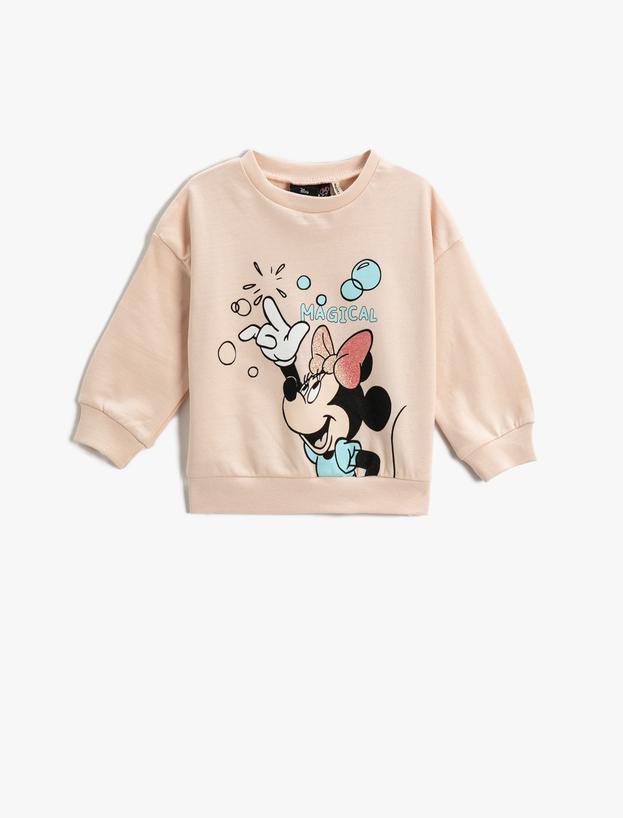  Kız Bebek Minnie Mouse Baskılı Lisanslı Sweatshirt Pamuklu