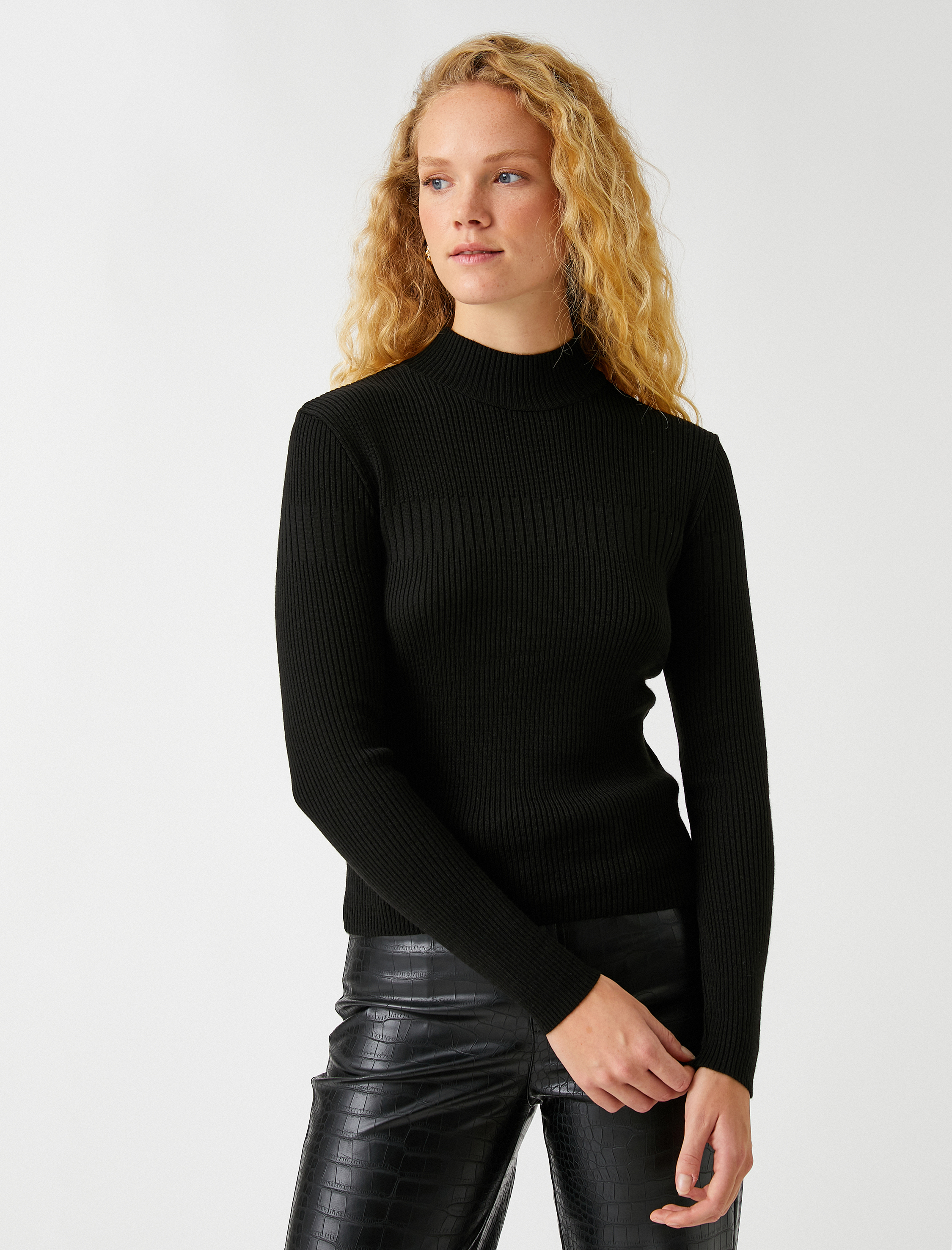   Boğazlı Triko Kazak Ribanalı Kaşmir Dokulu