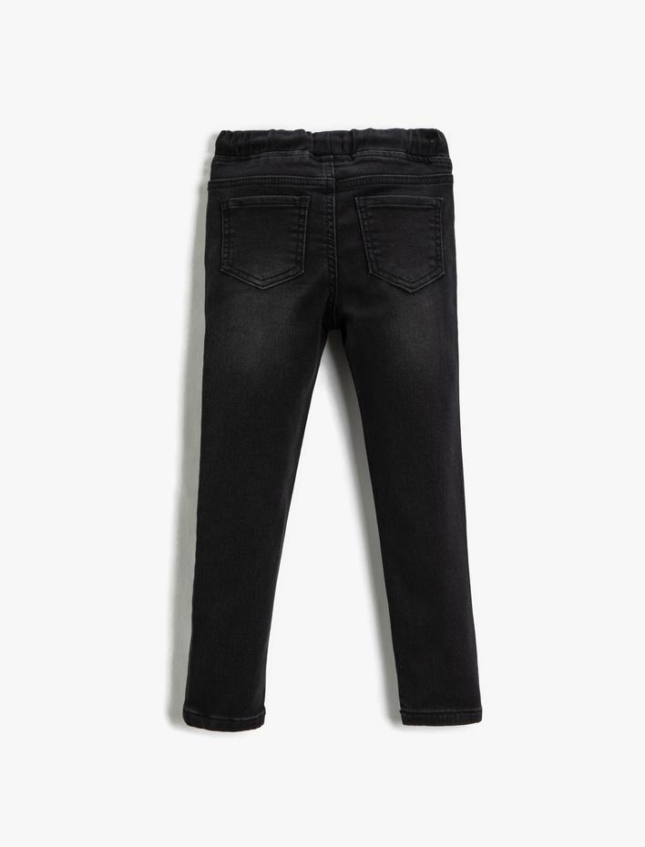 Erkek Çocuk Kot Pantolon Beli Bağlamalı Pamuklu Cepli - Slim Jean