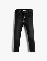 Kot Pantolon Beli Bağlamalı Pamuklu Cepli - Slim Jean