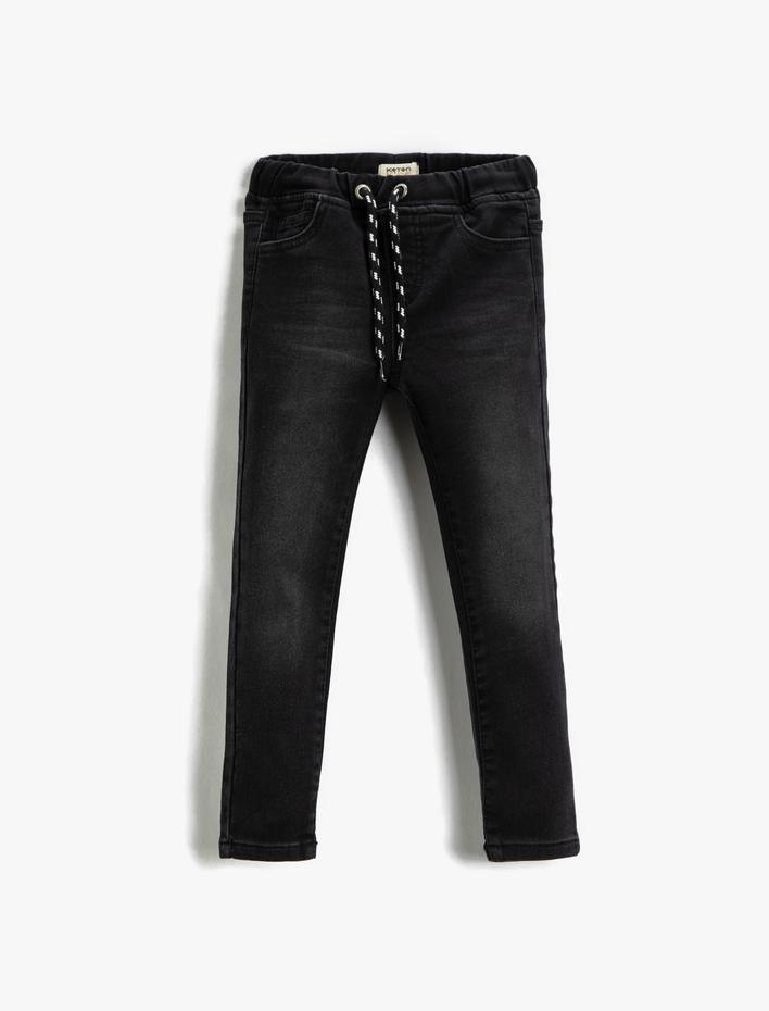Erkek Çocuk Kot Pantolon Beli Bağlamalı Pamuklu Cepli - Slim Jean