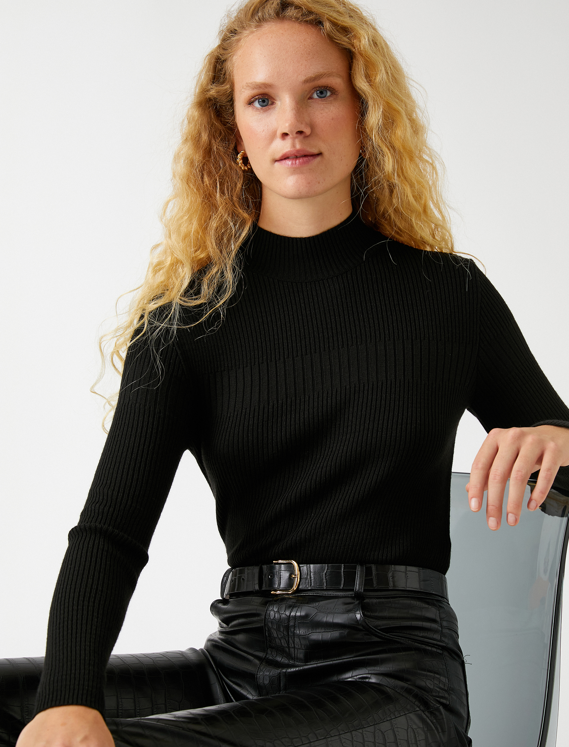   Boğazlı Triko Kazak Ribanalı Kaşmir Dokulu