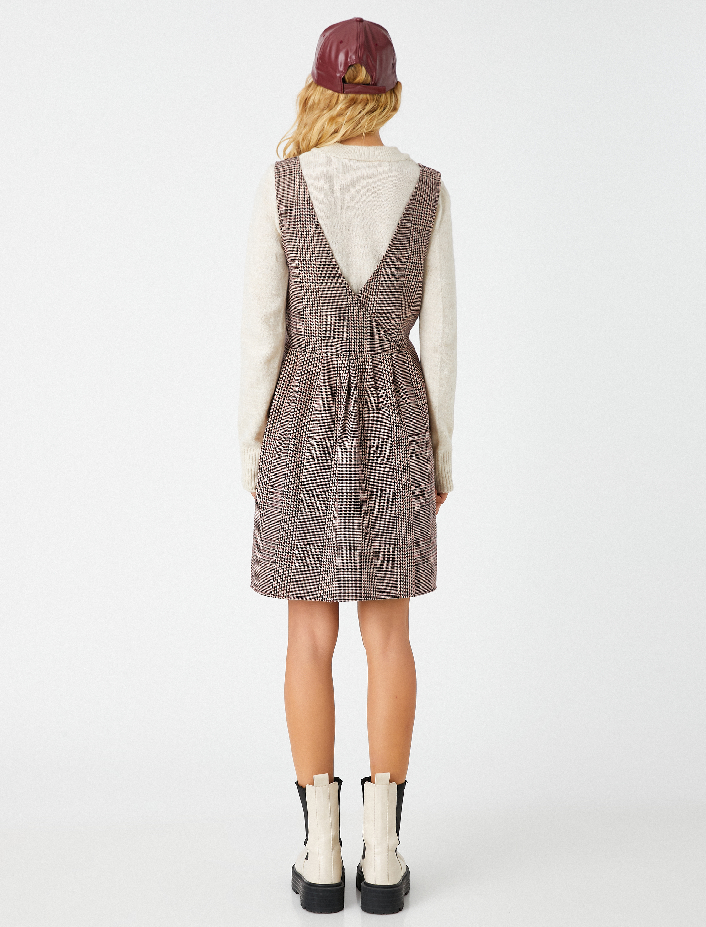   Desenli Salopet Elbise Püskül Detaylı