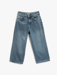 Kot Pantolon Kısa Geniş Paça Cepli Pamuklu - Wide Leg Jean