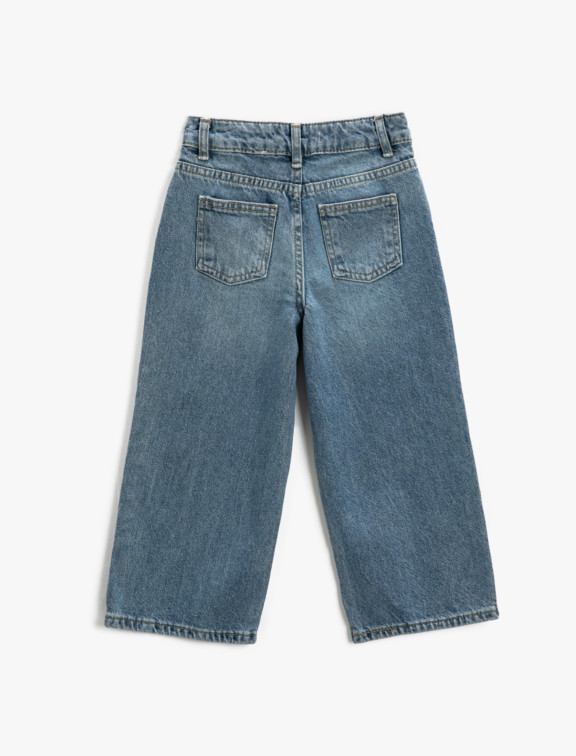 Kız Çocuk Kot Pantolon Kısa Geniş Paça Cepli Pamuklu - Wide Leg Jean