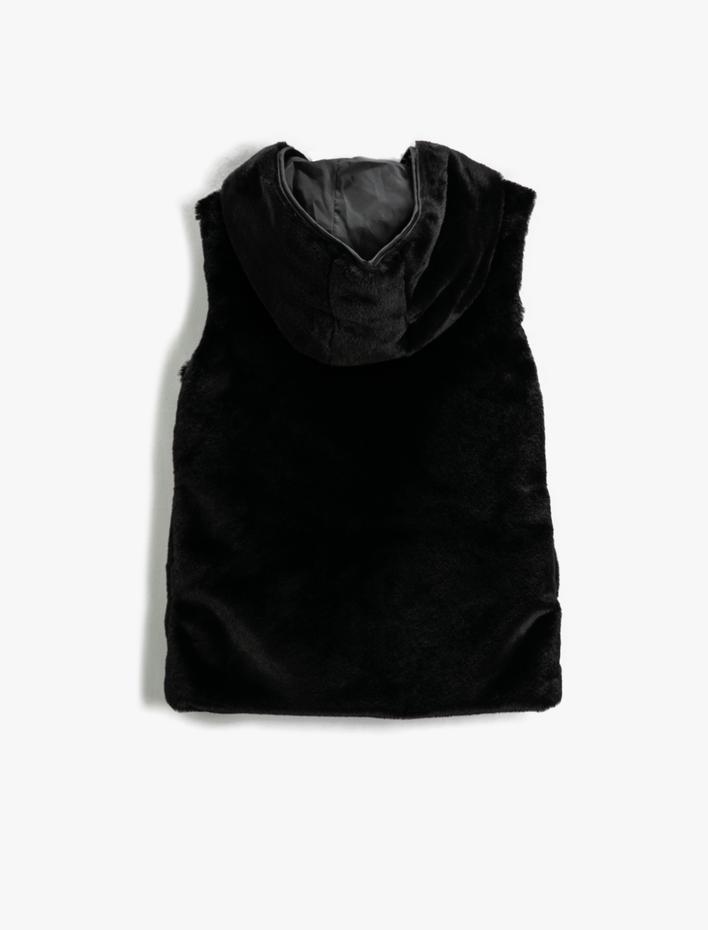 Kız Çocuk Basic Peluş Yelek Kapüşonlu