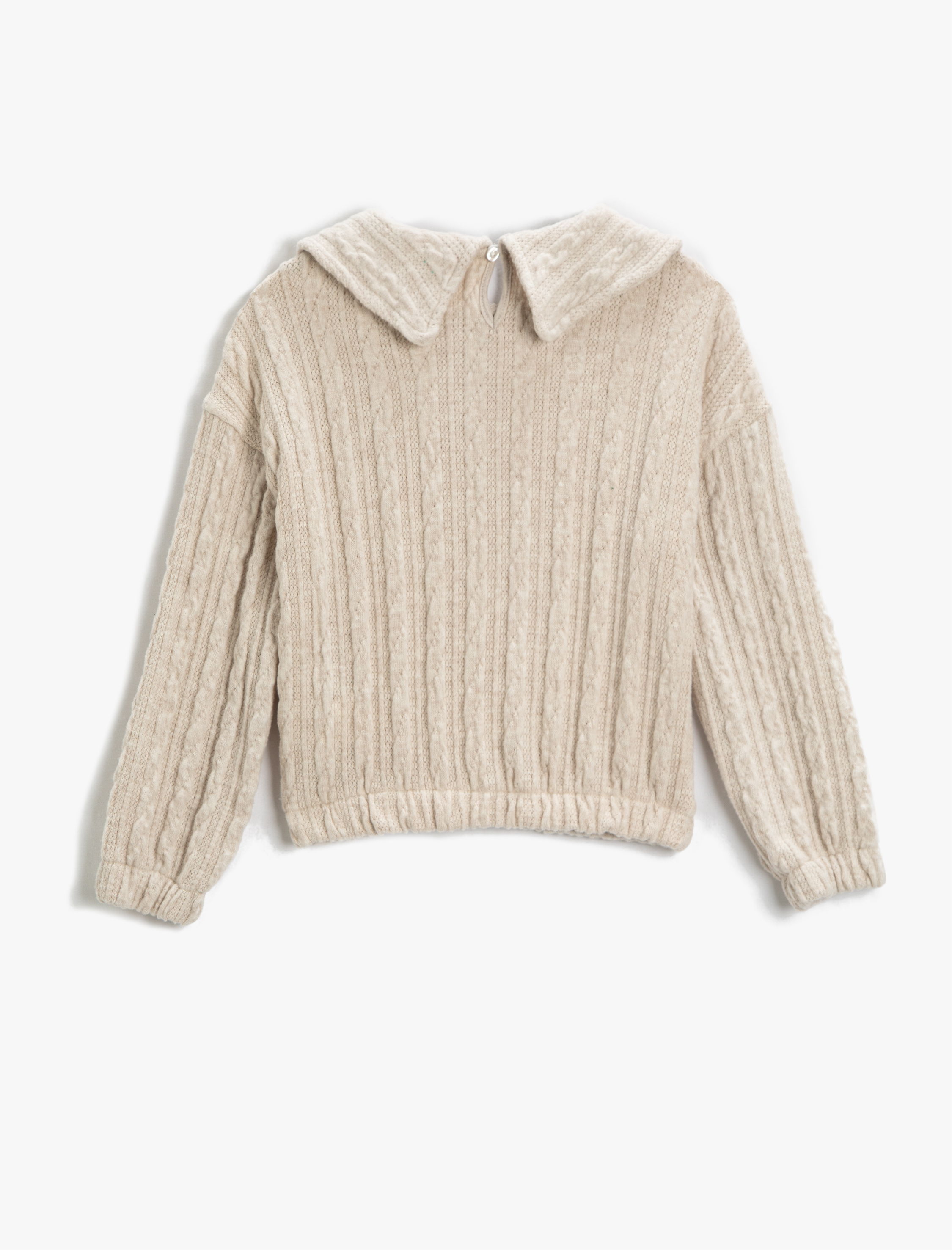  Kız Çocuk Bebe Yaka Sweatshirt Dokulu Manşetleri ve Beli Lastikli