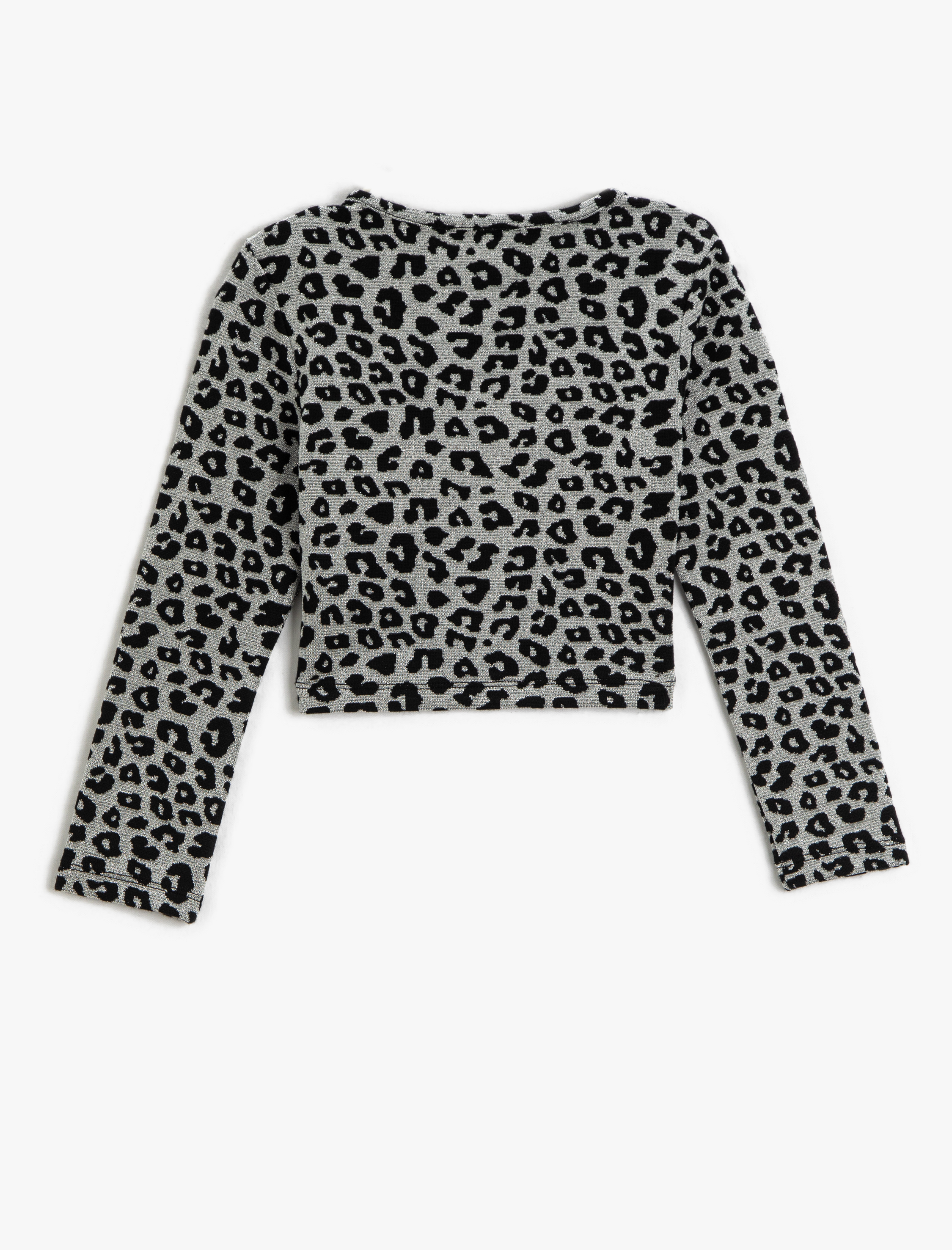  Kız Çocuk Crop Tişört Uzun Kollu Leopar Desenli