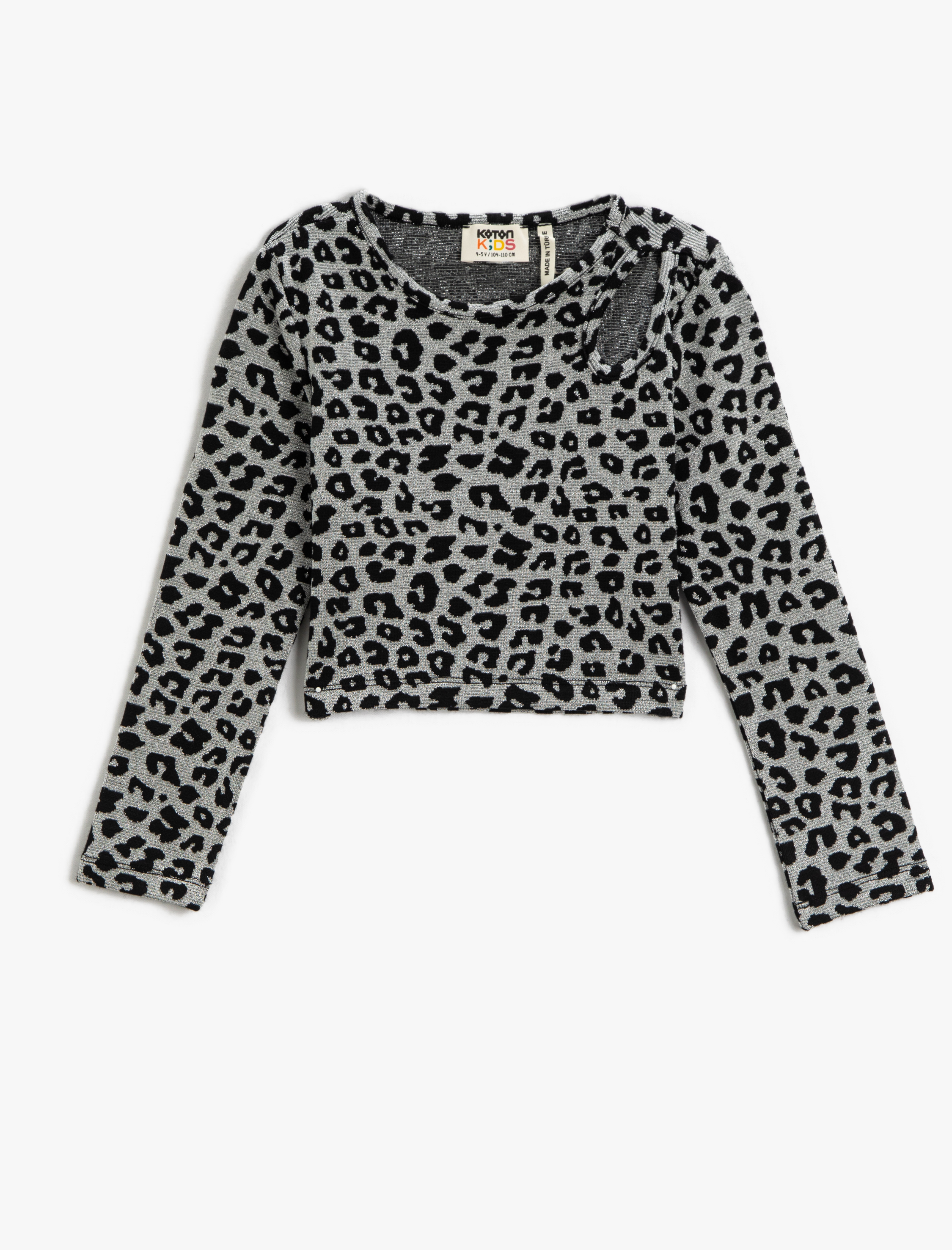  Kız Çocuk Crop Tişört Uzun Kollu Leopar Desenli