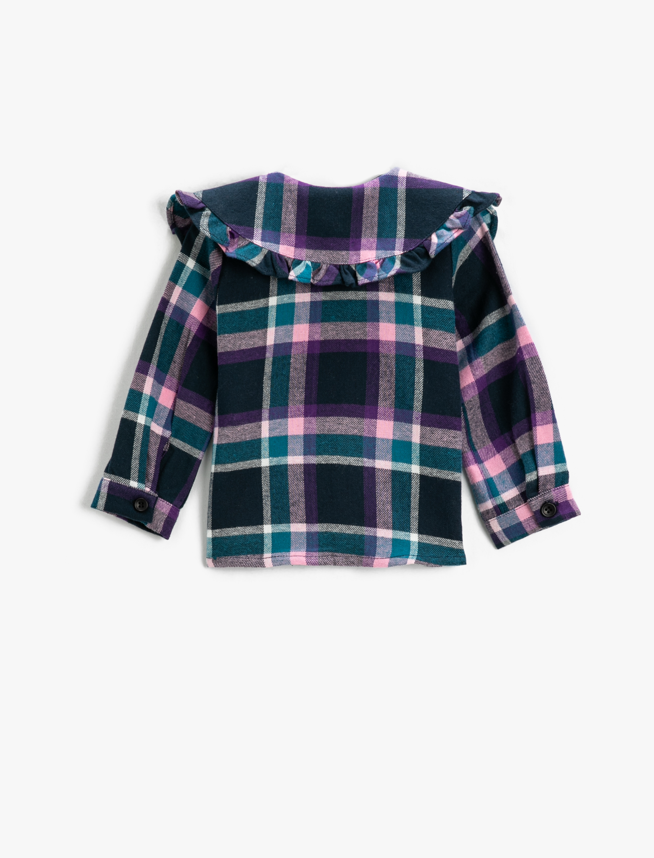  Kız Bebek Geniş Bebe Yaka Ekose Gömlek Pamuklu