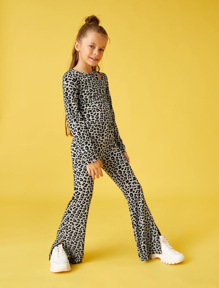 Kız Çocuk İspanyol Paça Pantolon Yırtmaç Detaylı