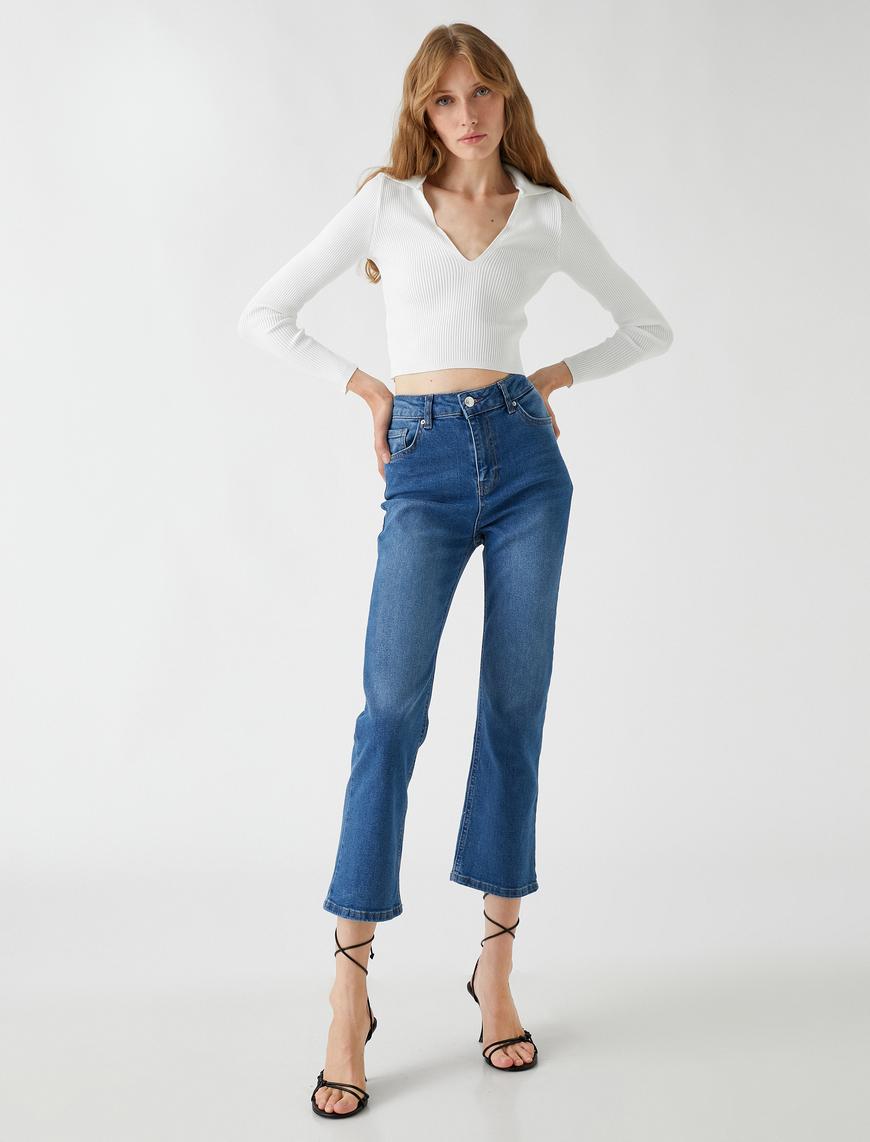   İspanyol Paça Kot Pantolon Yüksek Bel - Victoria Crop Jean