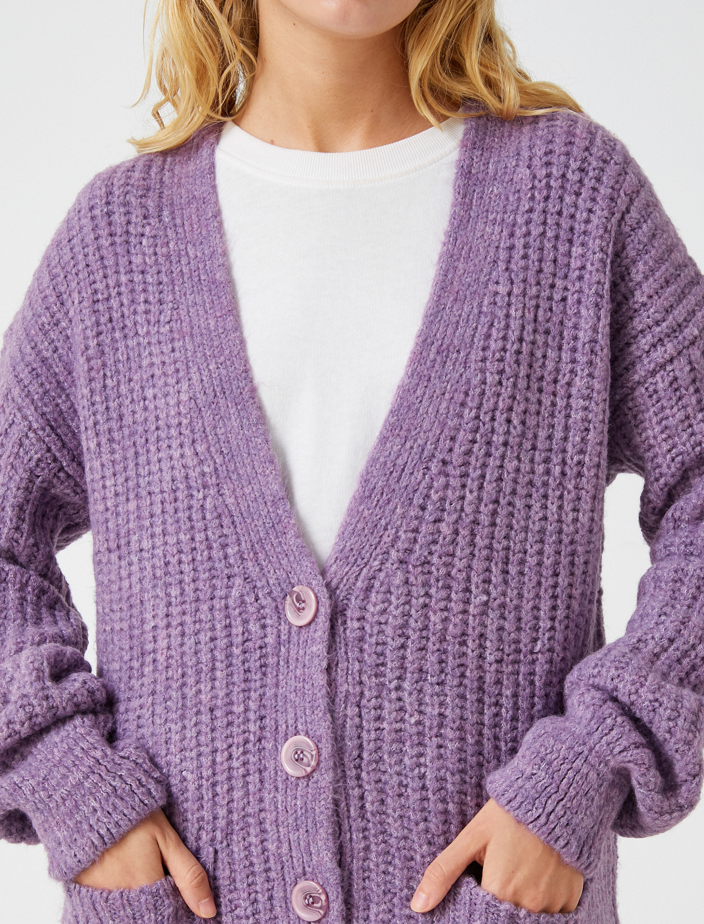 Örgü Hırka Düğmeli Uzun Kollu