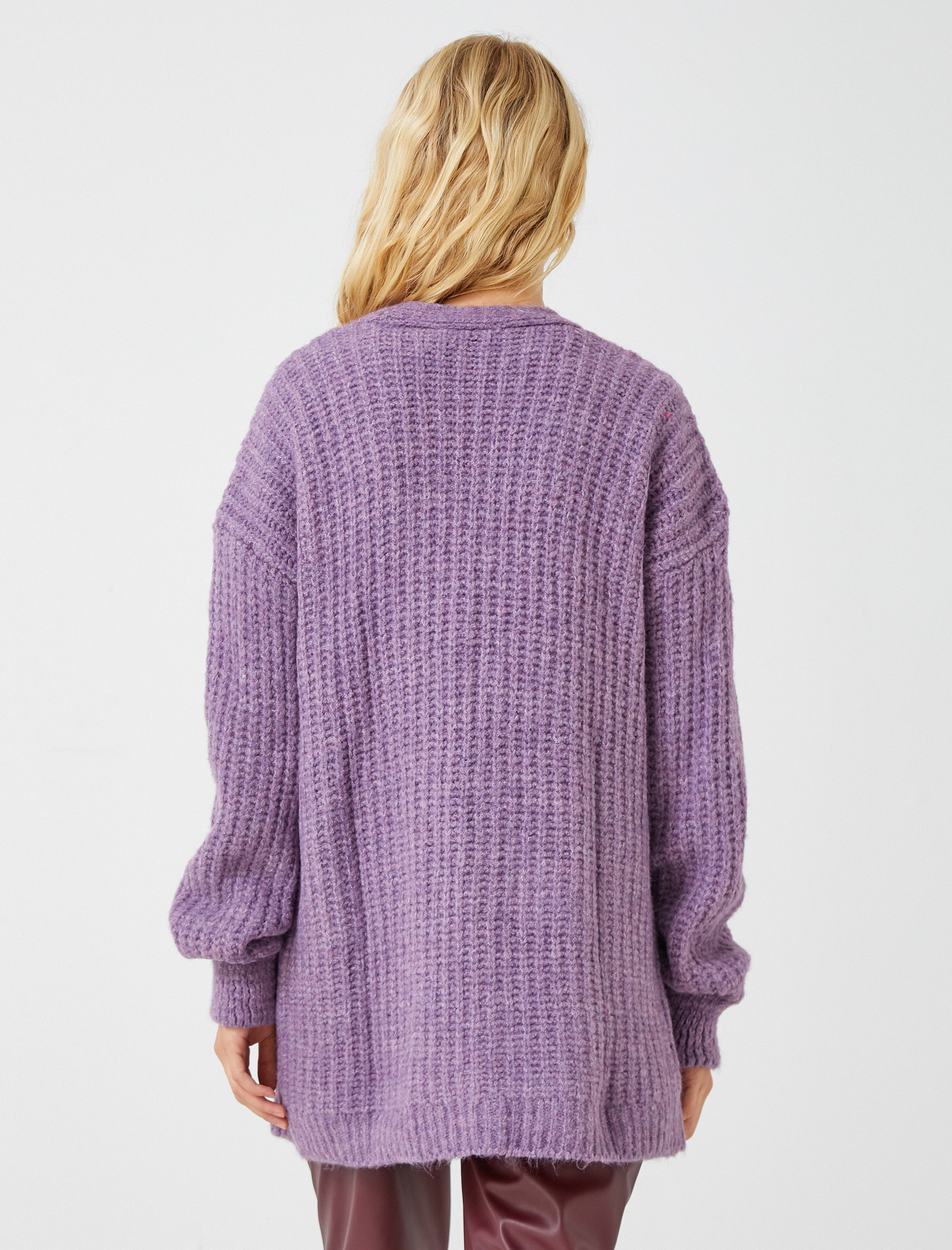 Örgü Hırka Düğmeli Uzun Kollu