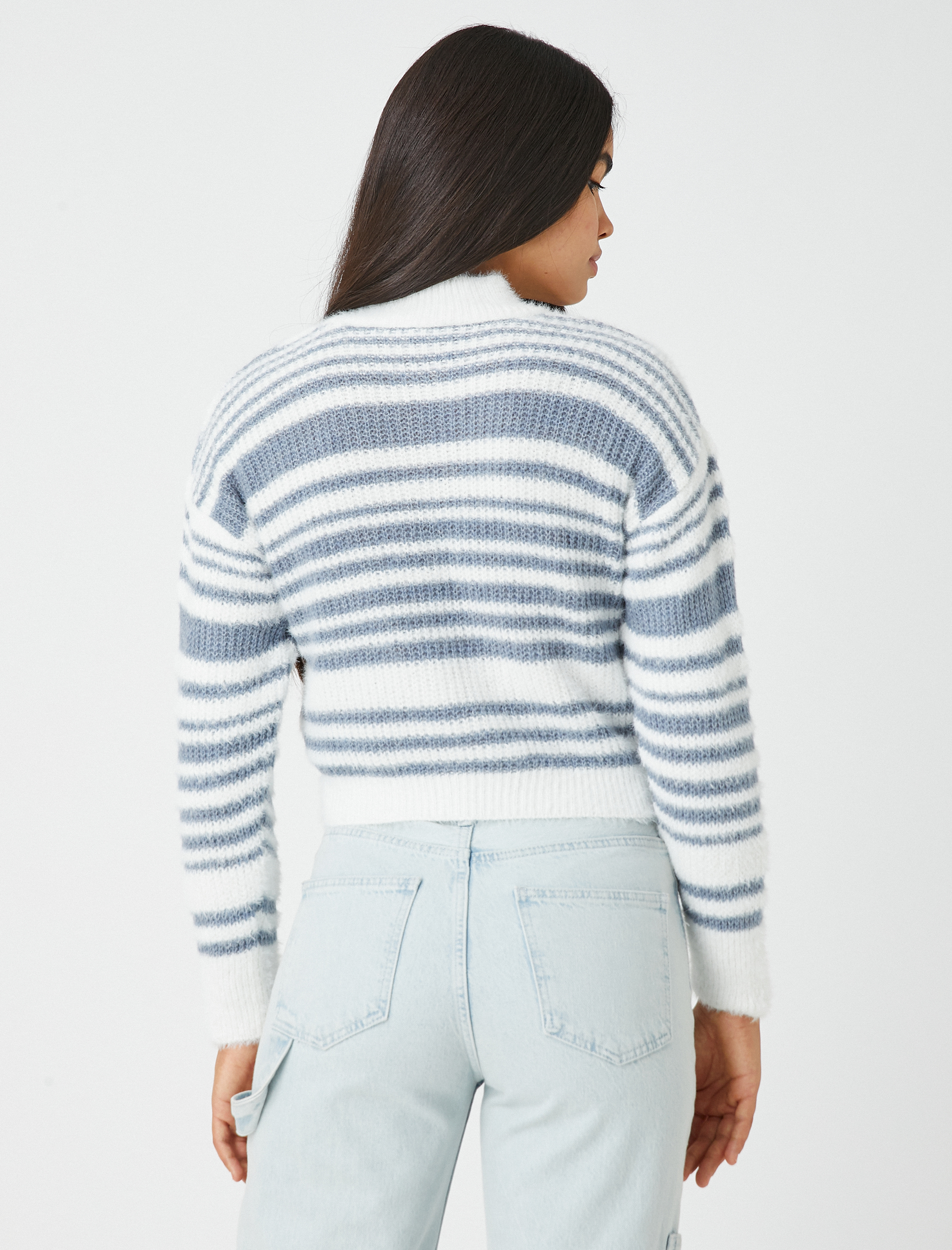   Crop Triko Kazak Bisiklet Yaka Uzun Kollu