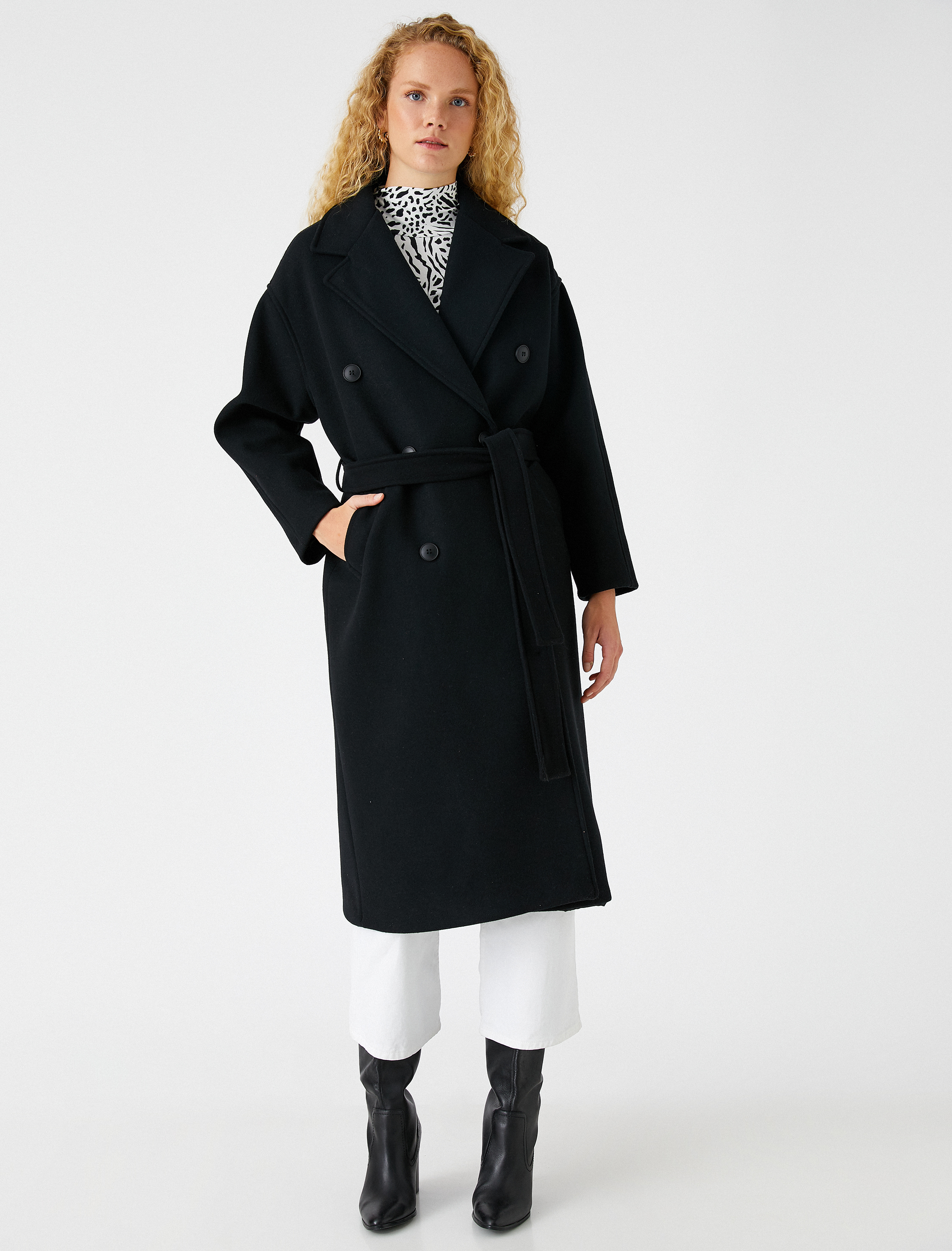   Kruvaze Kaşe Kaban Kuşaklı