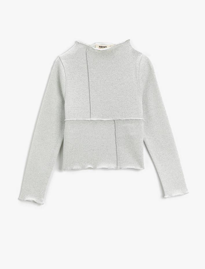 Kız Çocuk Basic Dik Yaka Uzun Kollu Tişört Parçalı