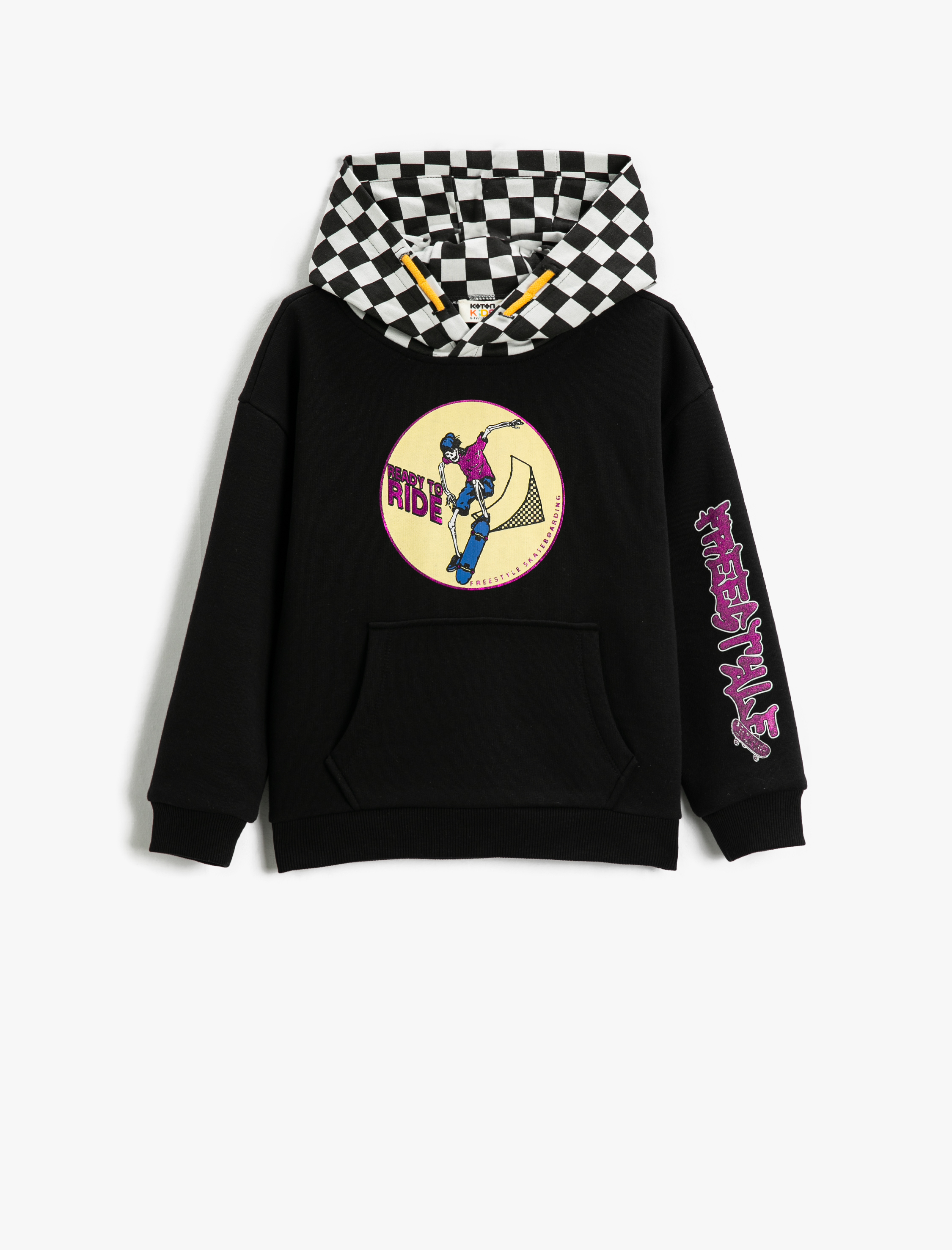  Erkek Çocuk Kapüşonlu Baskılı Sweatshirt Kareli