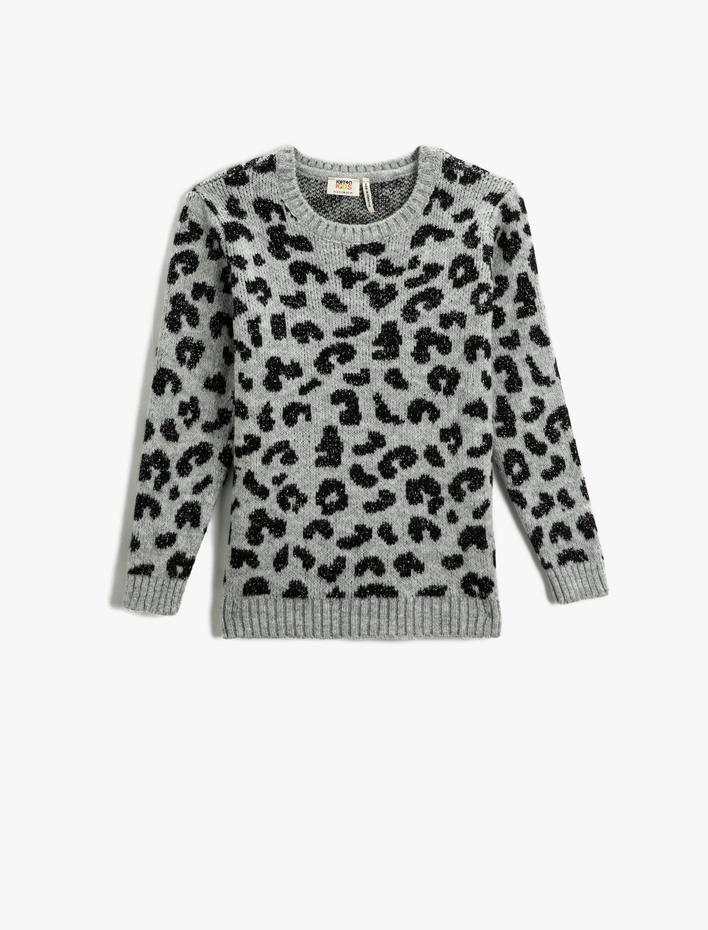 Kız Çocuk Leopar Desenli Kazak Bisiklet Yaka