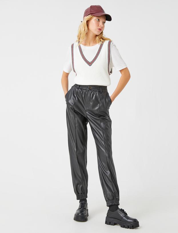   Jogger Pantolon Deri Görünümlü