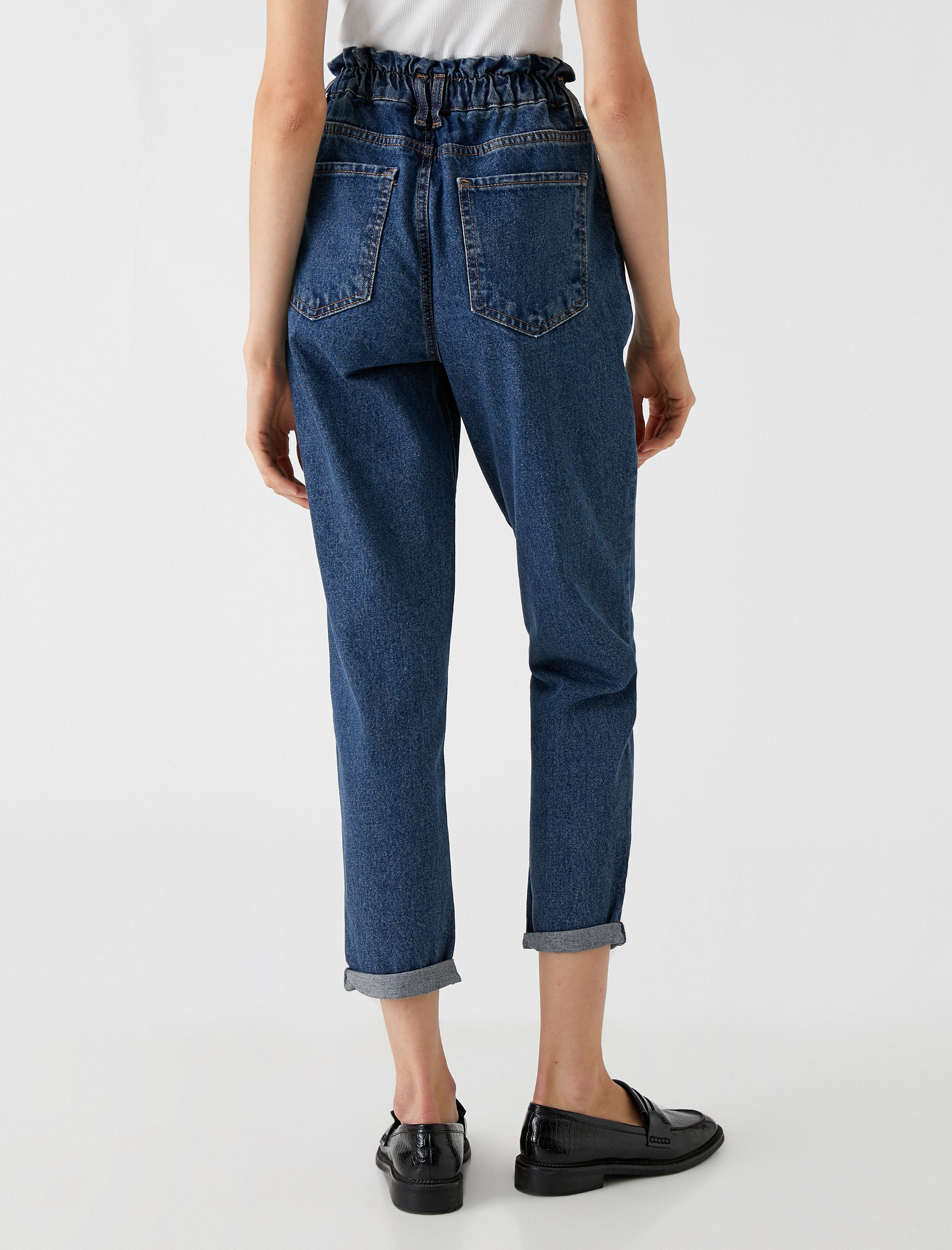   Yüksek Bel Kot Pantolon Hafif Dar Paça - Mom Jean