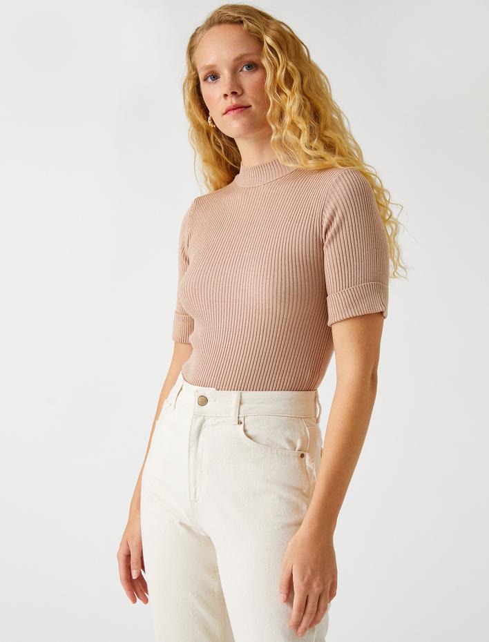  Boğazlı Kazak Kısa Kollu Kaşmir Dokulu